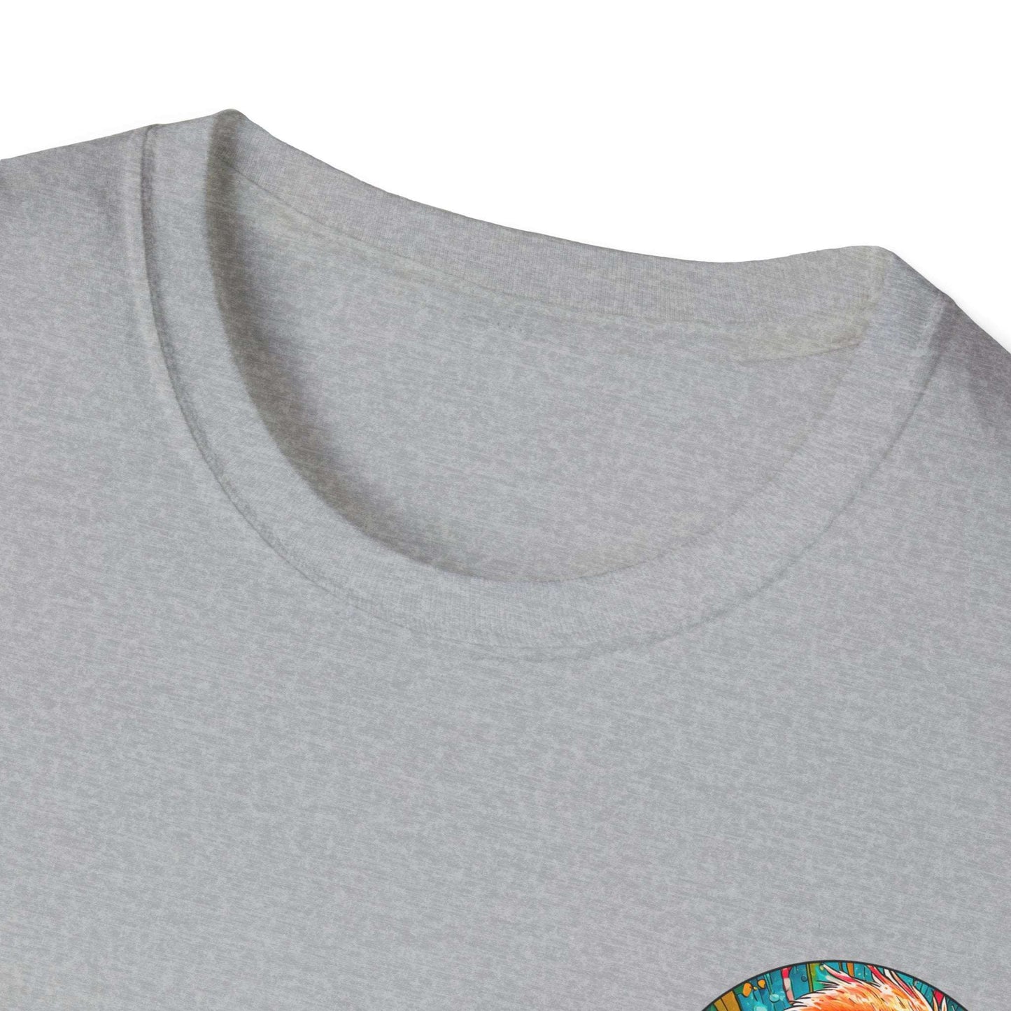 Vibrant Dr. Flamingoz unisex T-shirt with ribbed collar, perfect for casual wear and tropical vibes.