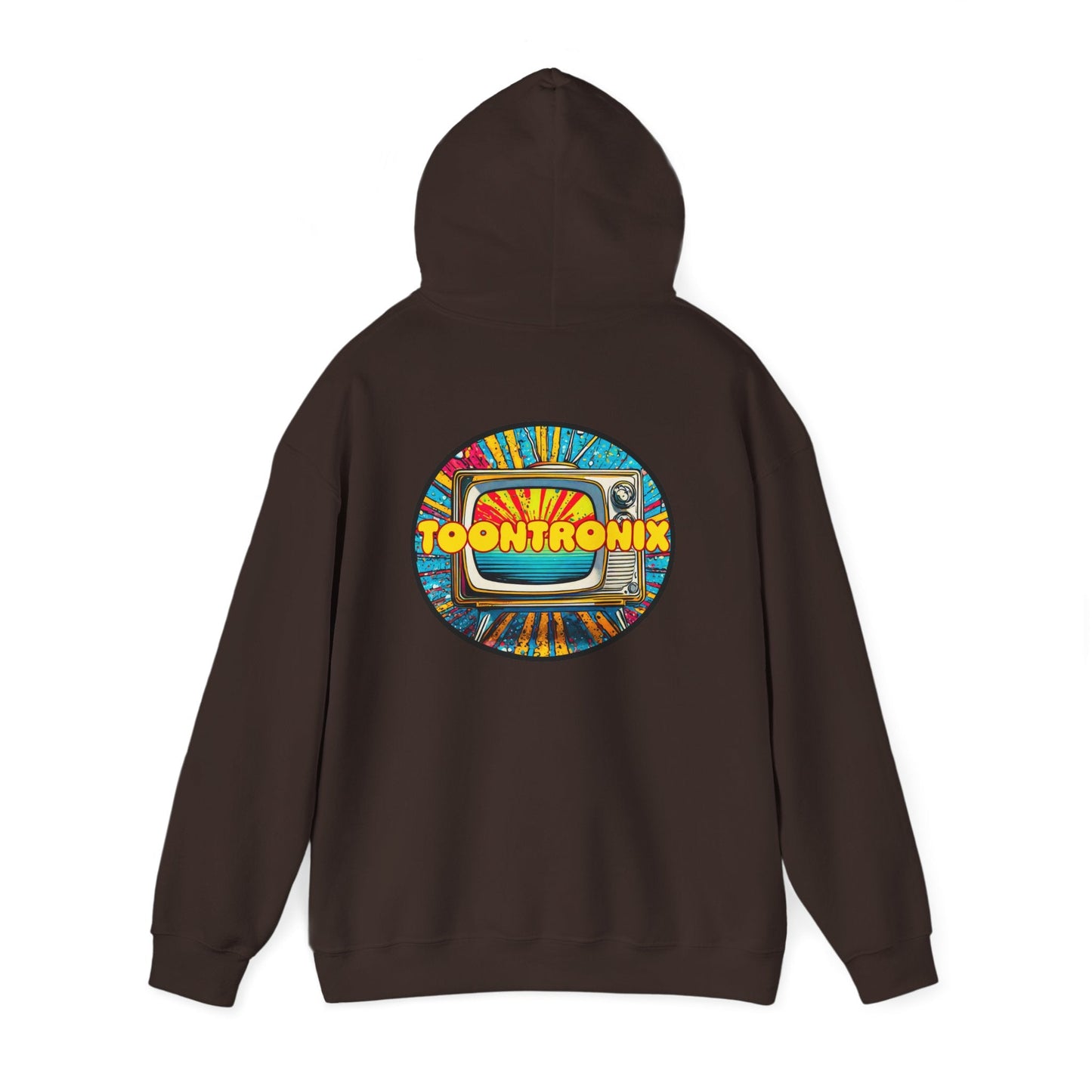 Toontronix TV Hoodie - Unisex Heavy Blend™ Sweatshirt with colorful back graphic design.