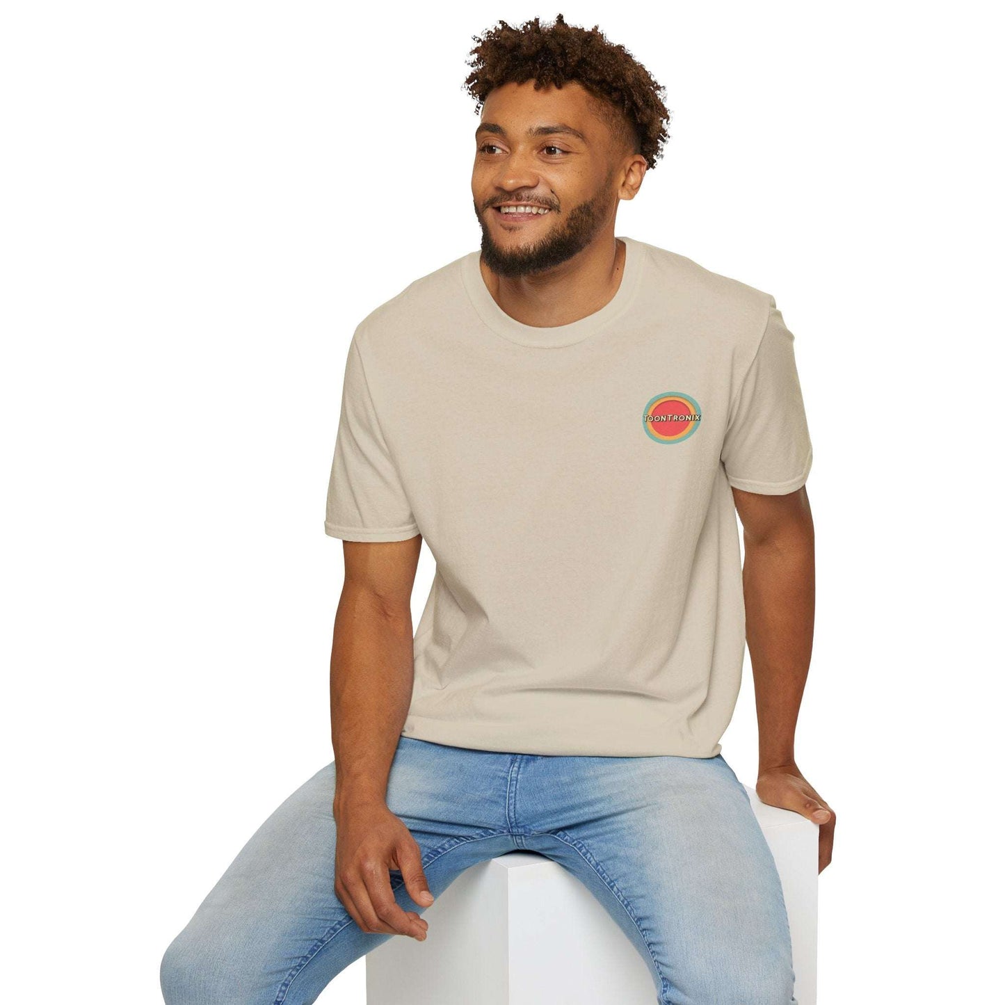 Toontronix Atomic Tv Tee featuring a vintage cartoon design, worn by a model.