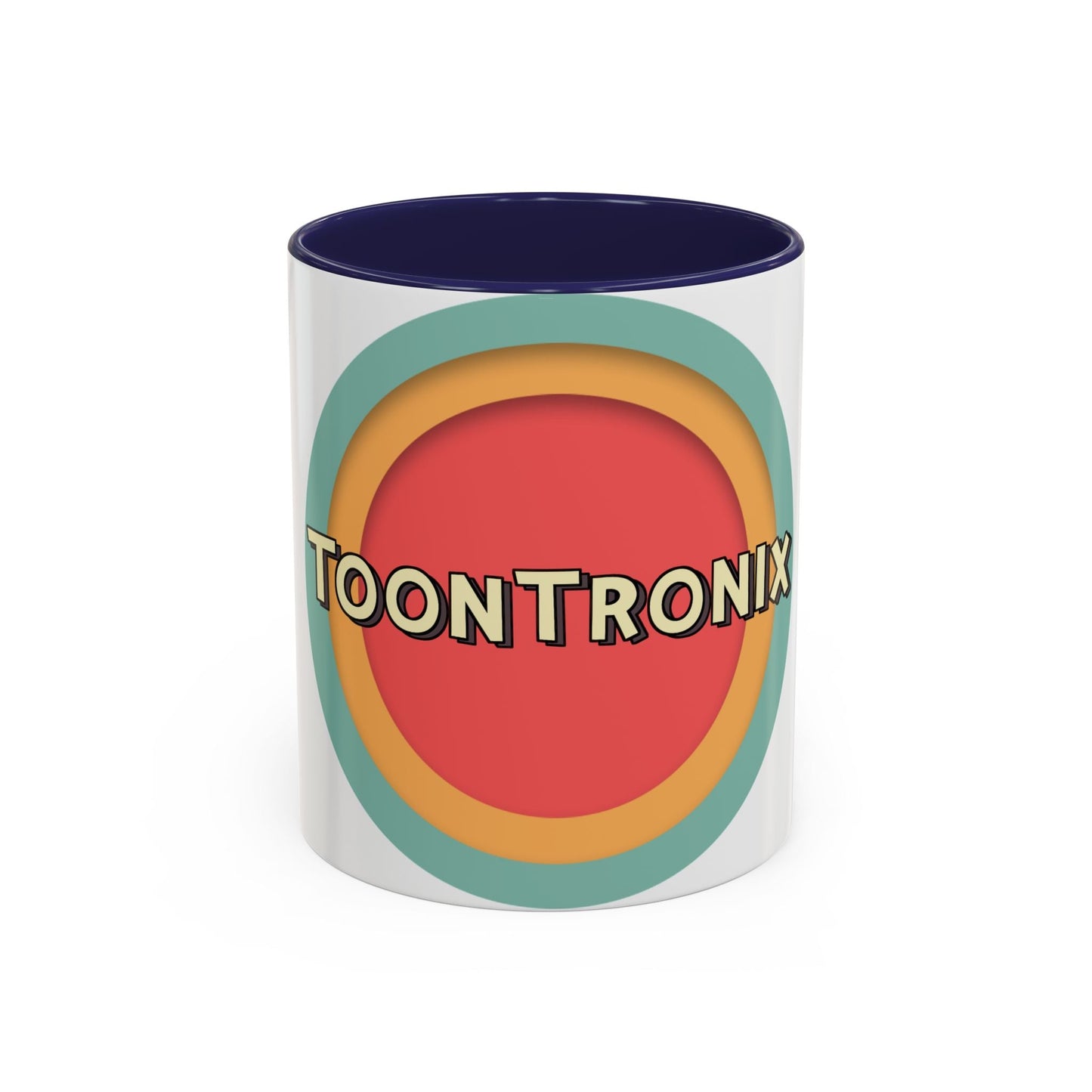 Toontronix Coffee Mug with vibrant colored interior and handle, glossy finish, and graphic design.