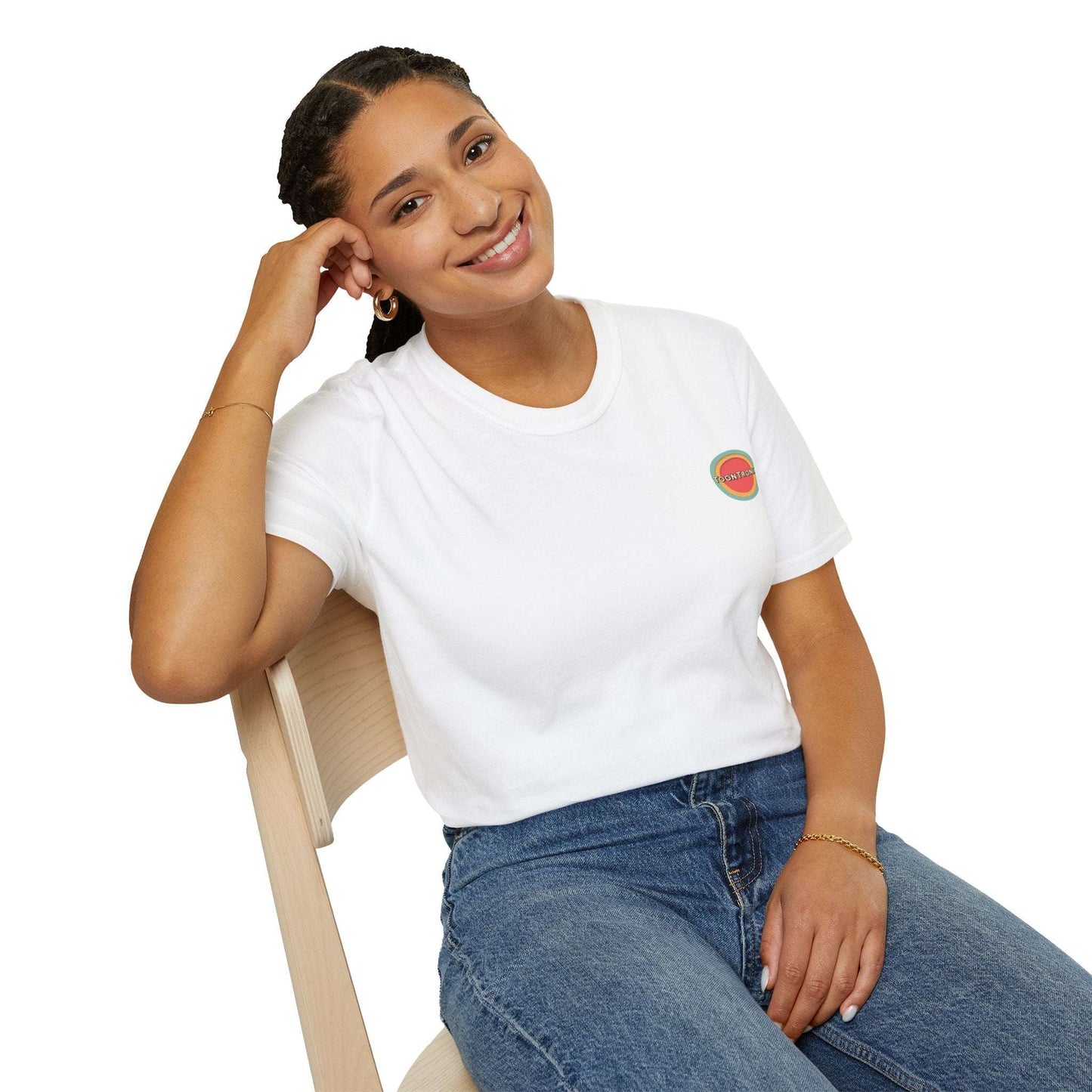 Toontronix Atomic Tv Tee worn by a person, showcasing the nostalgic cartoon design and comfortable fit.