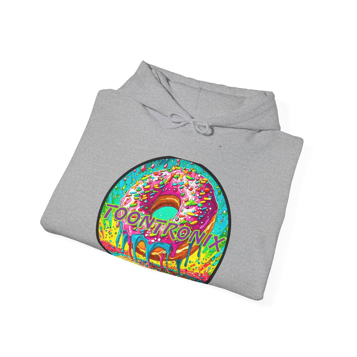 Toontronix Donut Hoodie - Unisex Heavy Blend Sweatshirt with colorful donut design.