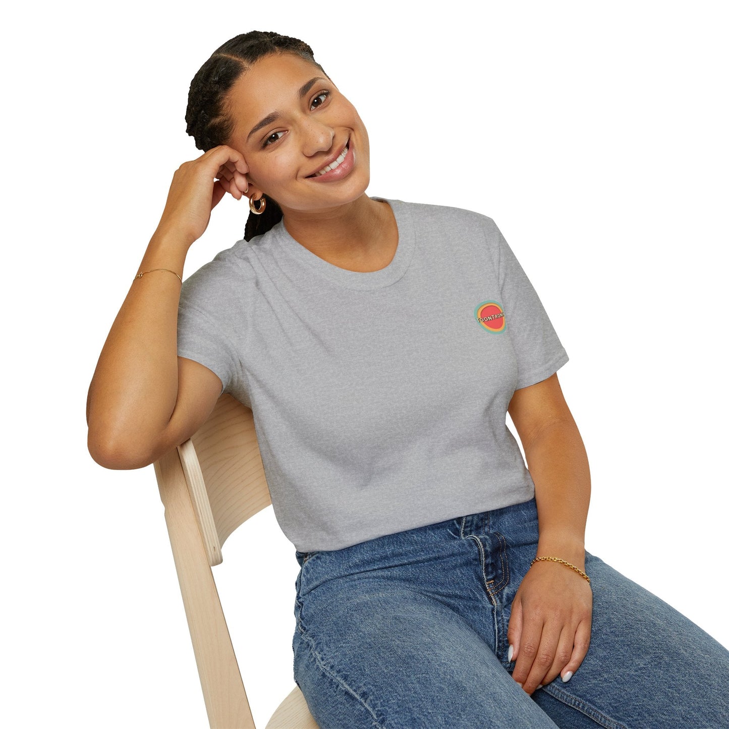 Toontronix Atomic Tv Tee with vintage cartoon design, worn by model.