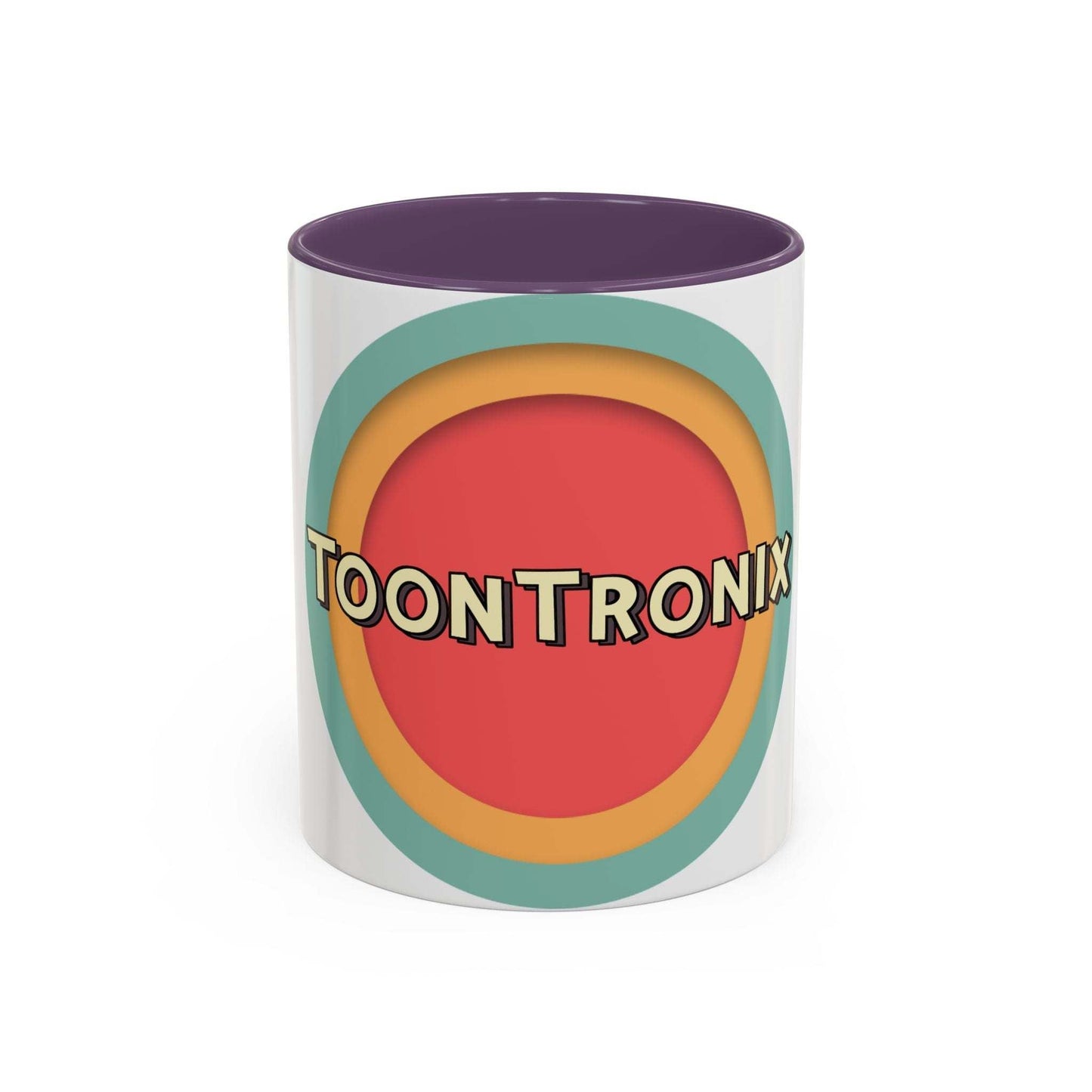 Toontronix Coffee Mug with colorful interior and handle, durable white ceramic.