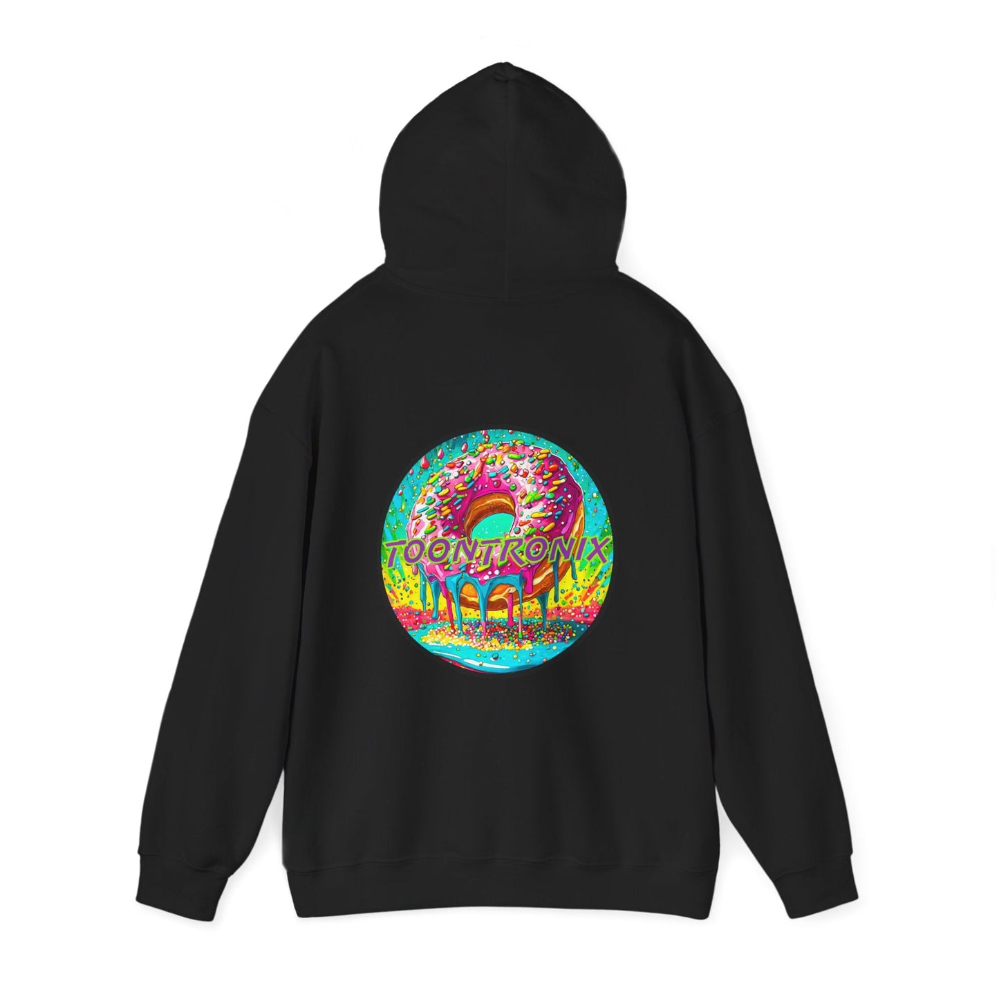 Toontronix Donut Hoodie - Unisex Heavy Blend™ Sweatshirt with vibrant back design.