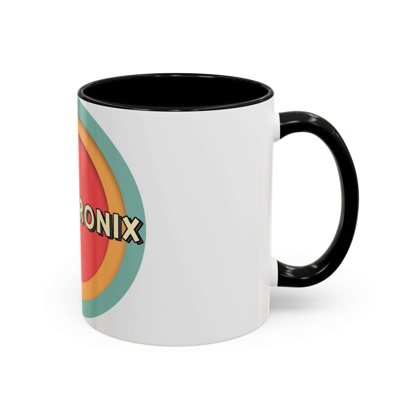 Toontronix Coffee Mug with colored interior and handle, glossy white ceramic, 11oz or 15oz sizes.