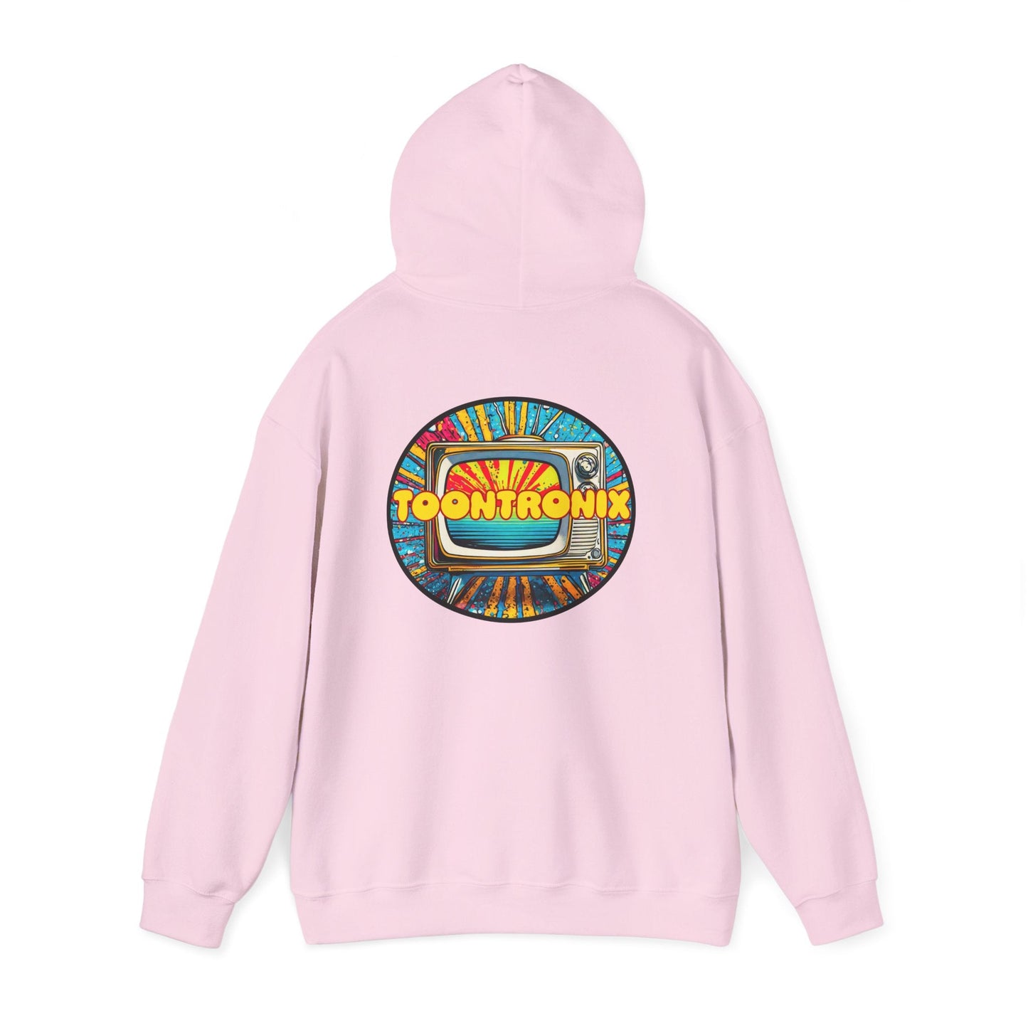 Toontronix Donut Hoodie - Unisex Heavy Blend™ sweatshirt with colorful back logo.
