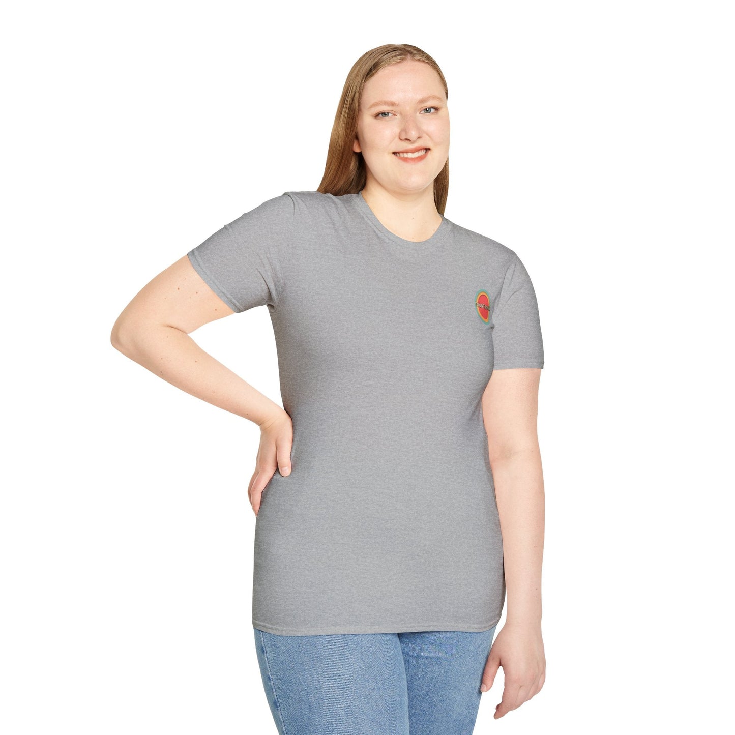 Toontronix Atomic Tv Tee in gray, featuring a nostalgic vintage cartoon design, worn by a smiling person.