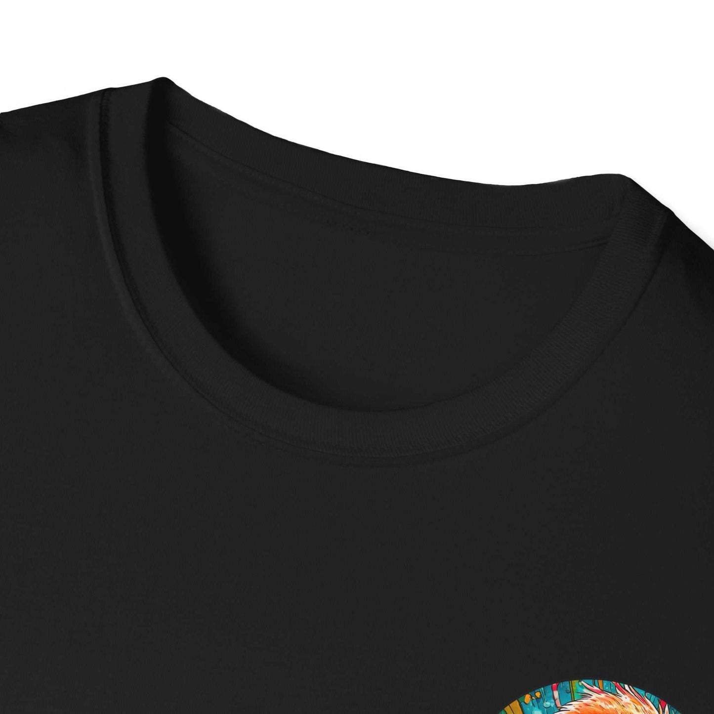 Vibrant Dr. Flamingoz Unisex T-Shirt with classic ribbed collar and colorful design.