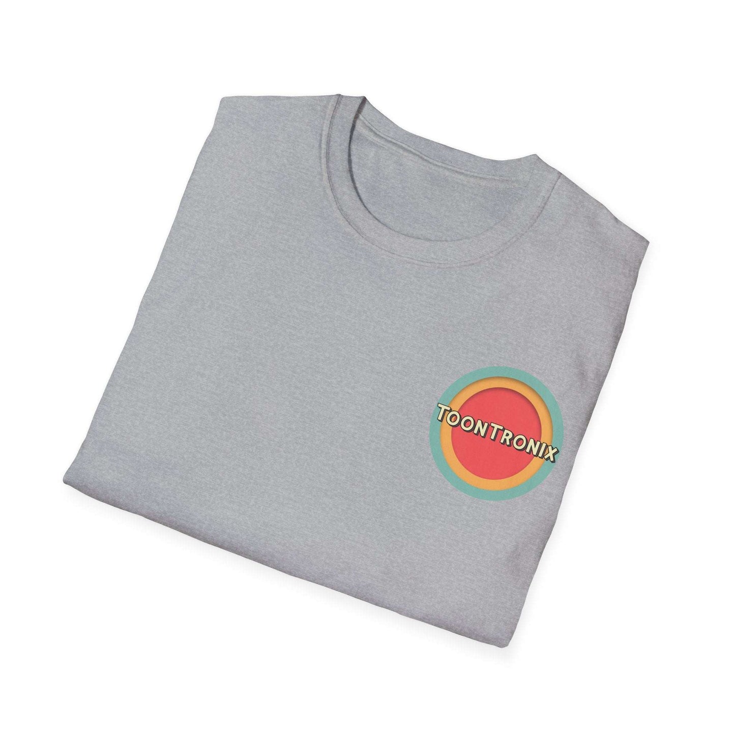 Toontronix Toons Logo Tee with ribbed collar and classic fit, featuring a colorful logo design.