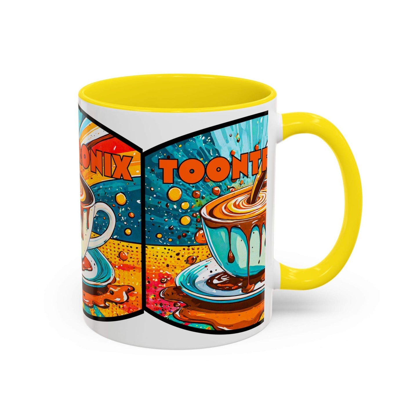 Vibrant Coffee Mug with retro art design, colorful ceramic, ideal for coffee lovers and unique kitchen decor.