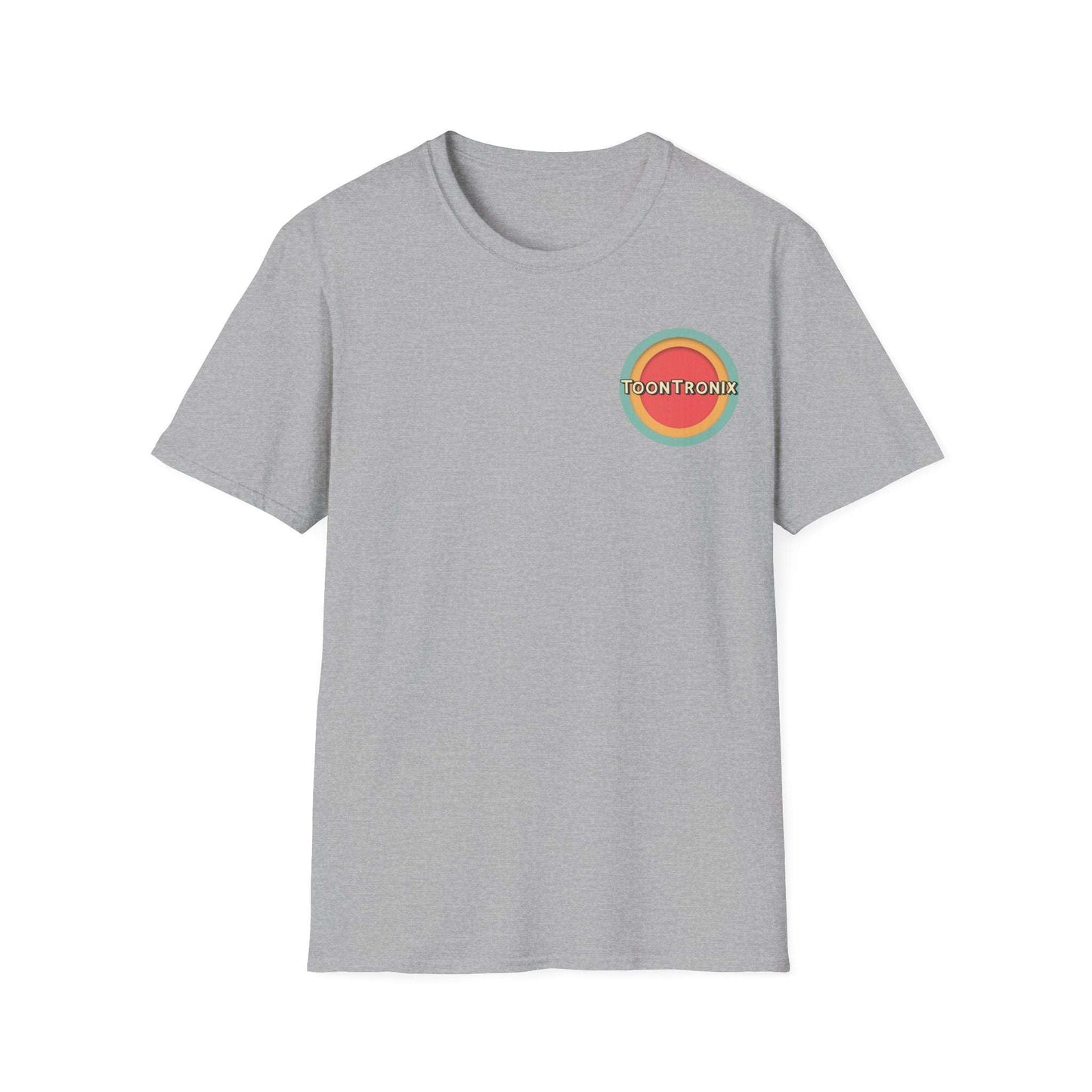 Toontronix Toons Logo Tee with classic fit and ribbed collar featuring colorful logo design.