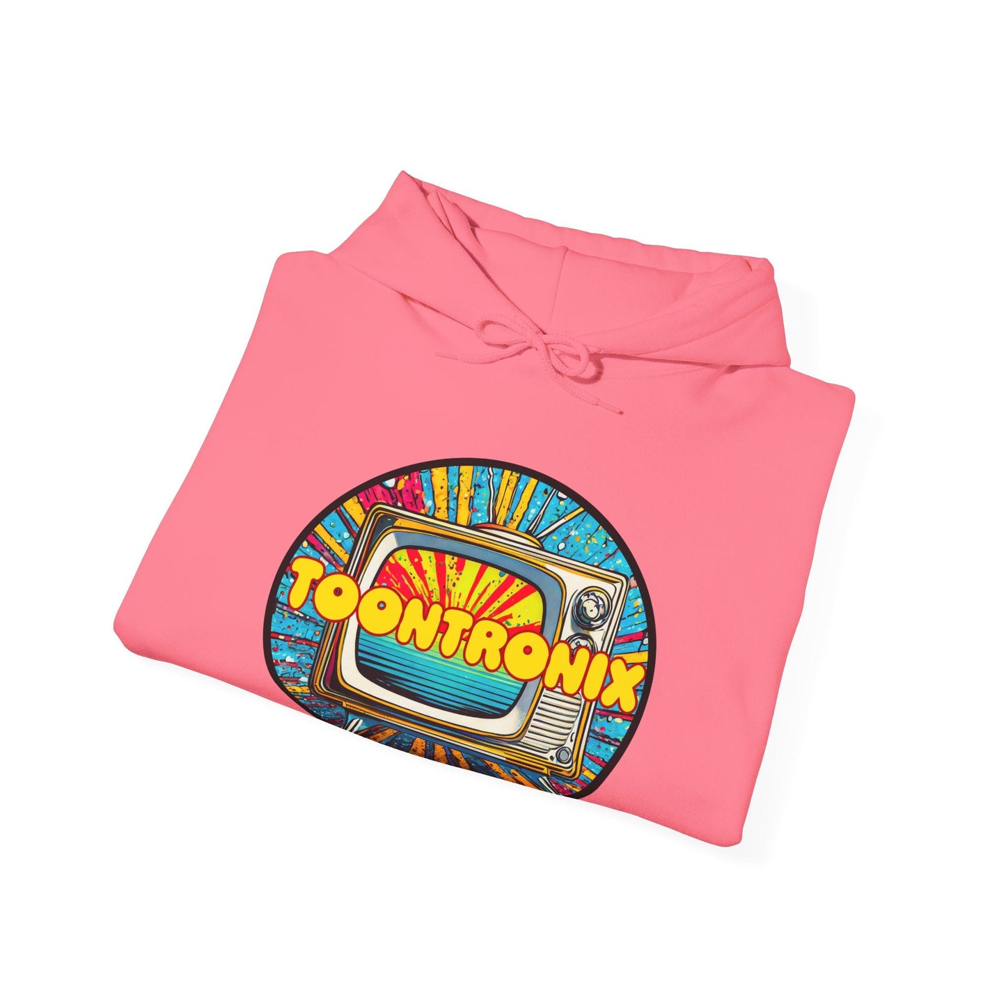Unisex heavy blend hoodie with Toontronix TV graphic, adjustable hood, and kangaroo pocket.