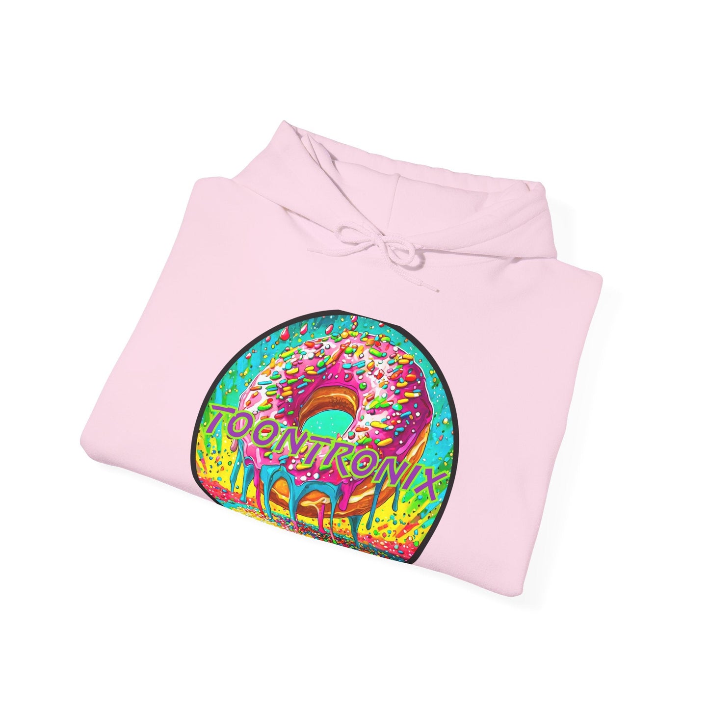 Unisex Toontronix Donut Hoodie with vibrant design, perfect for casual comfort.