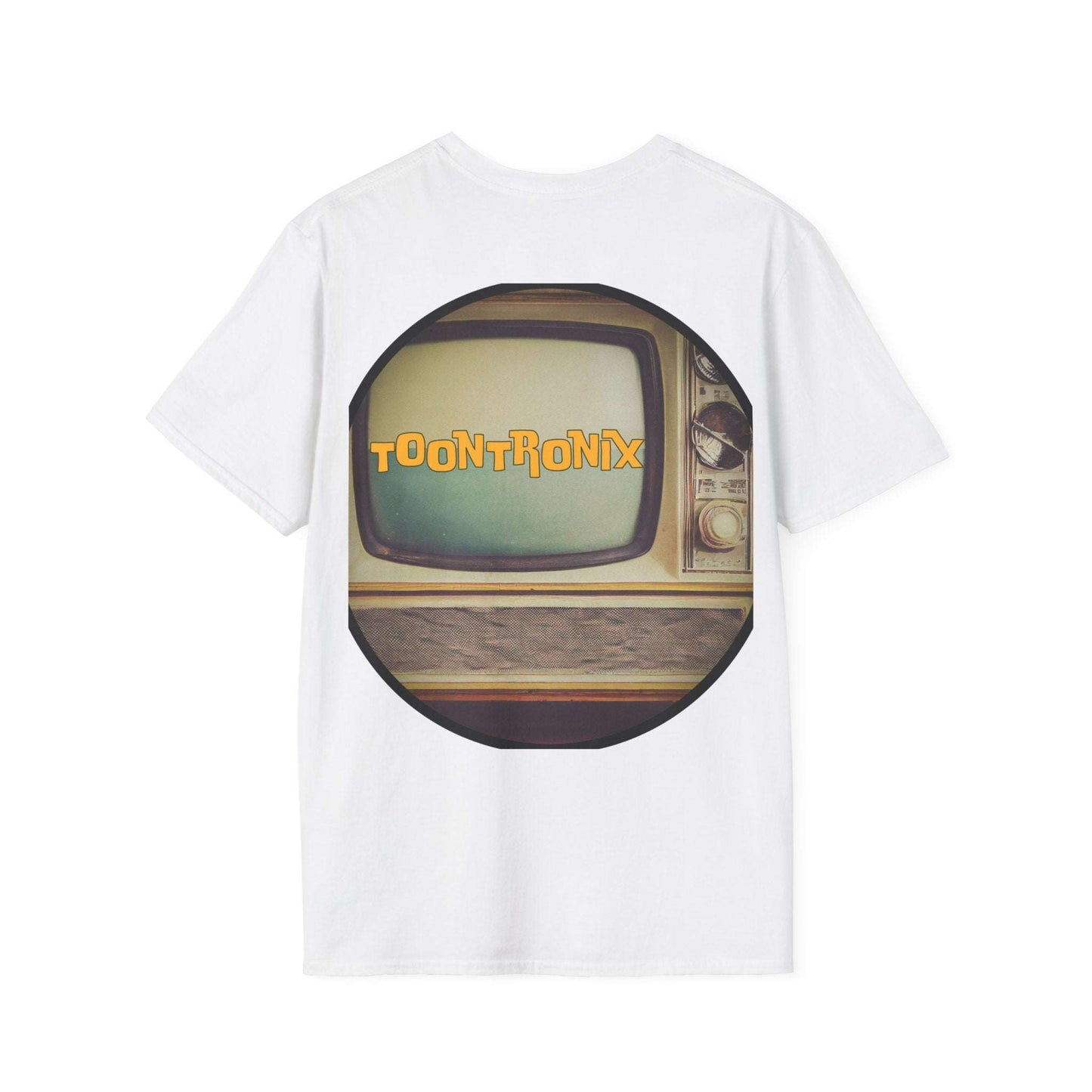 Toontronix Atomic Tv Tee with vintage cartoon design on white background