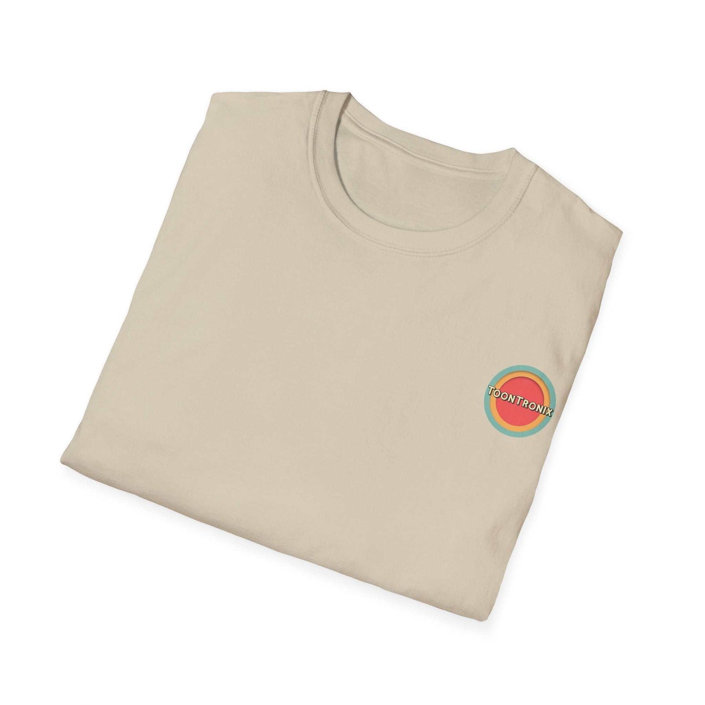 Toontronix Atomic Tv Tee with retro design, made from 100% cotton, folded and displayed on a plain background.
