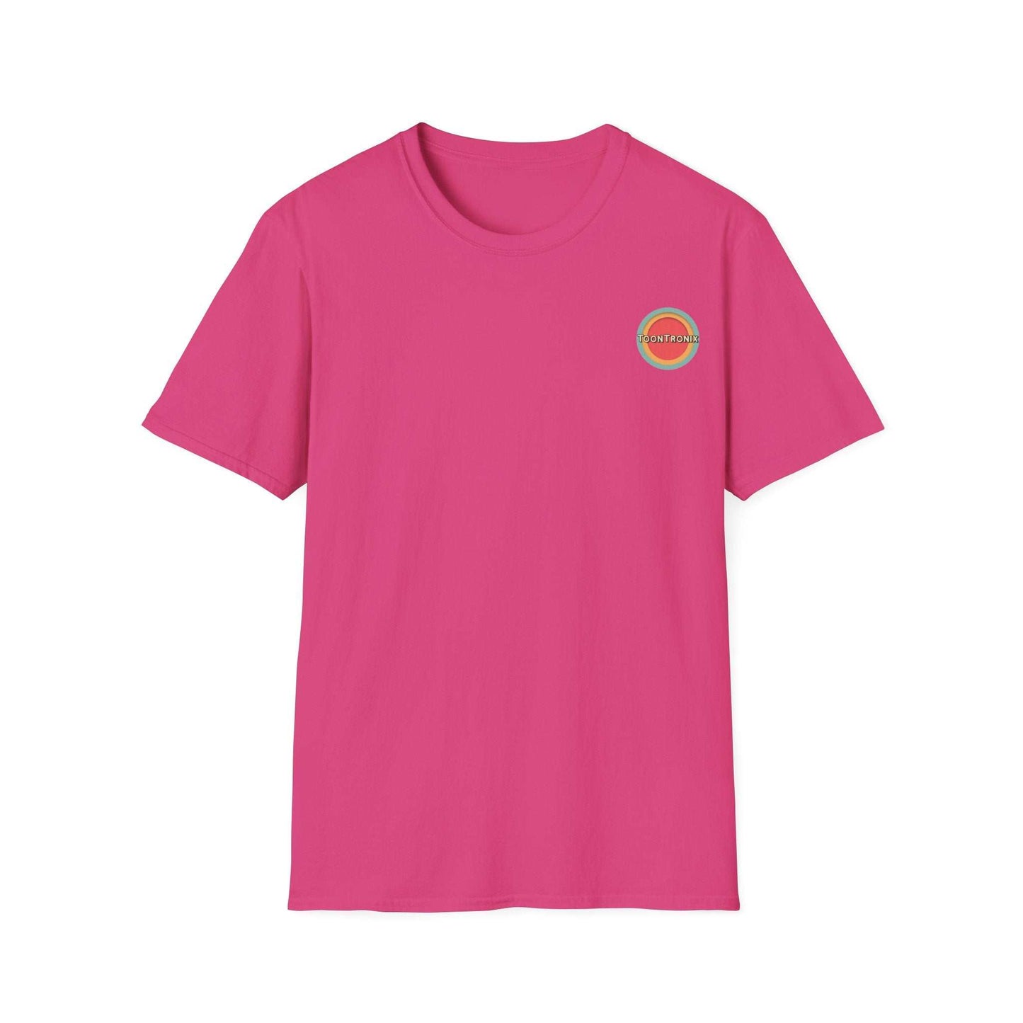 Toontronix Atomic Tv Tee, pink t-shirt with retro cartoon design, 100% ring-spun cotton, classic fit.