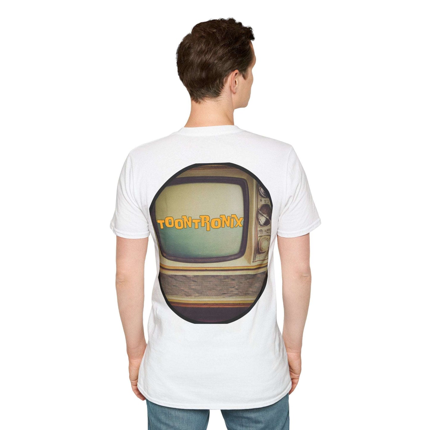 Toontronix Atomic Tv Tee with vintage TV design, casual t-shirt for retro cartoon fans.