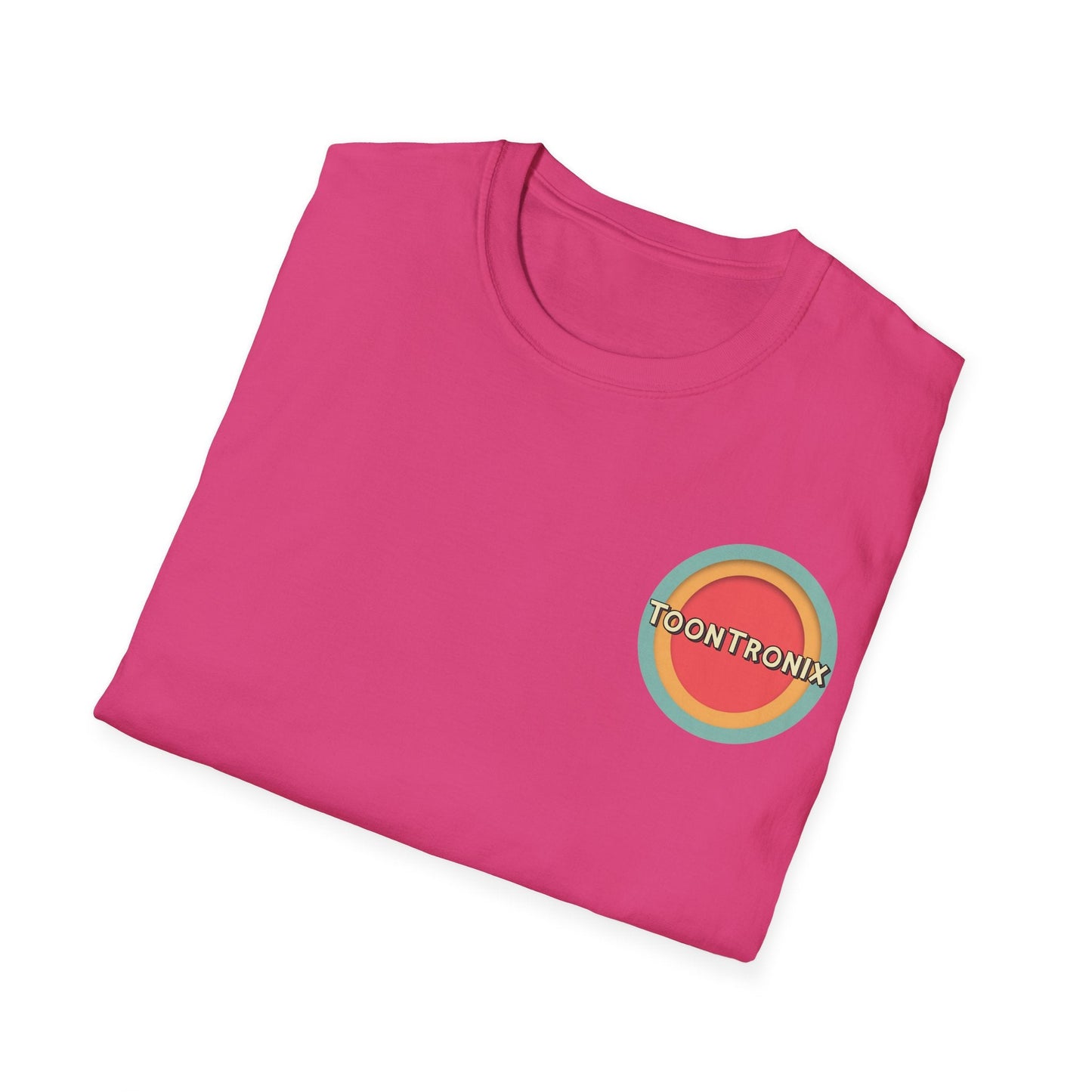Toontronix Toons Logo Tee in pink, classic fit with ribbed collar.