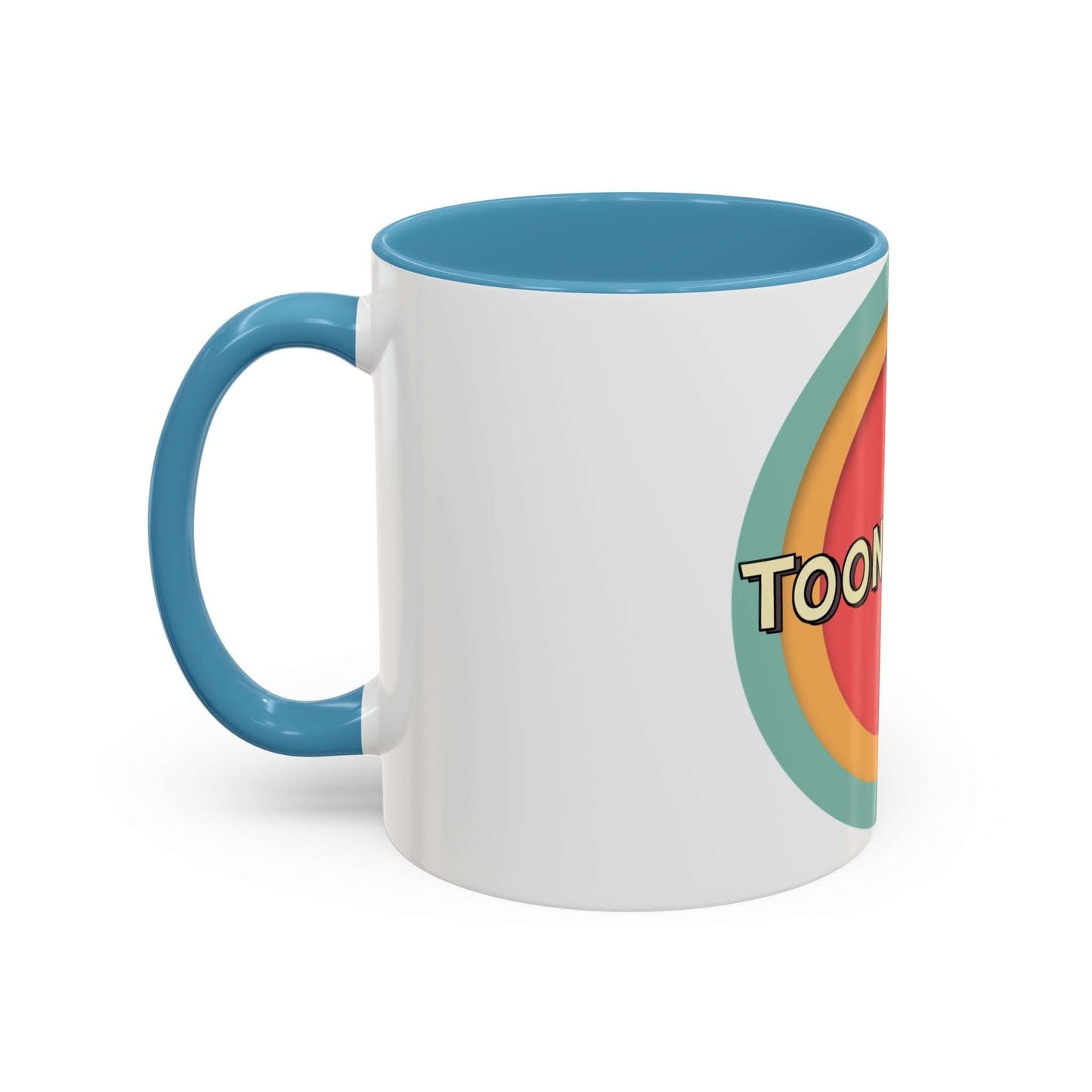 Toontronix Coffee Mug with teal interior and handle, vibrant design on white ceramic.