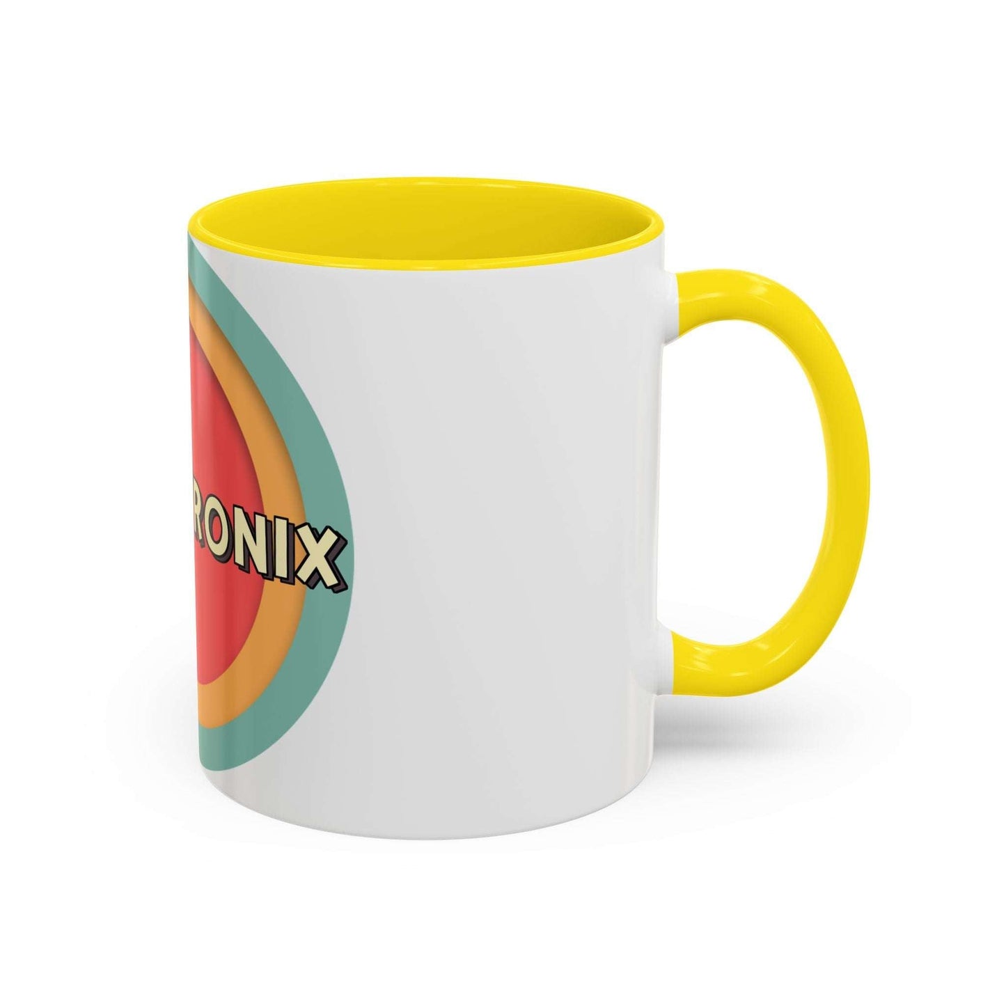 Toontronix Coffee Mug - Accent with vibrant yellow interior and handle, durable white ceramic, perfect for coffee and tea lovers.