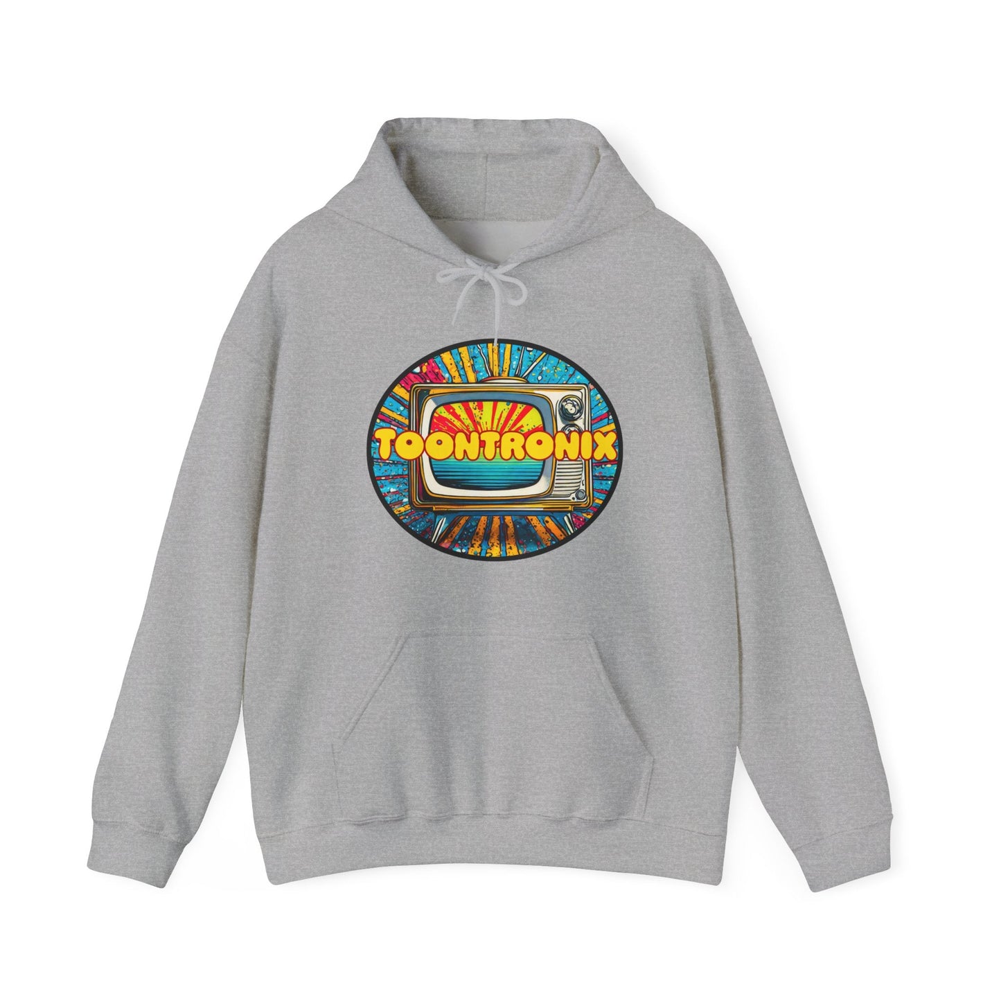 Toontronix TV Hoodie - Unisex Heavy Blend Sweatshirt with kangaroo pocket and drawstring hood.