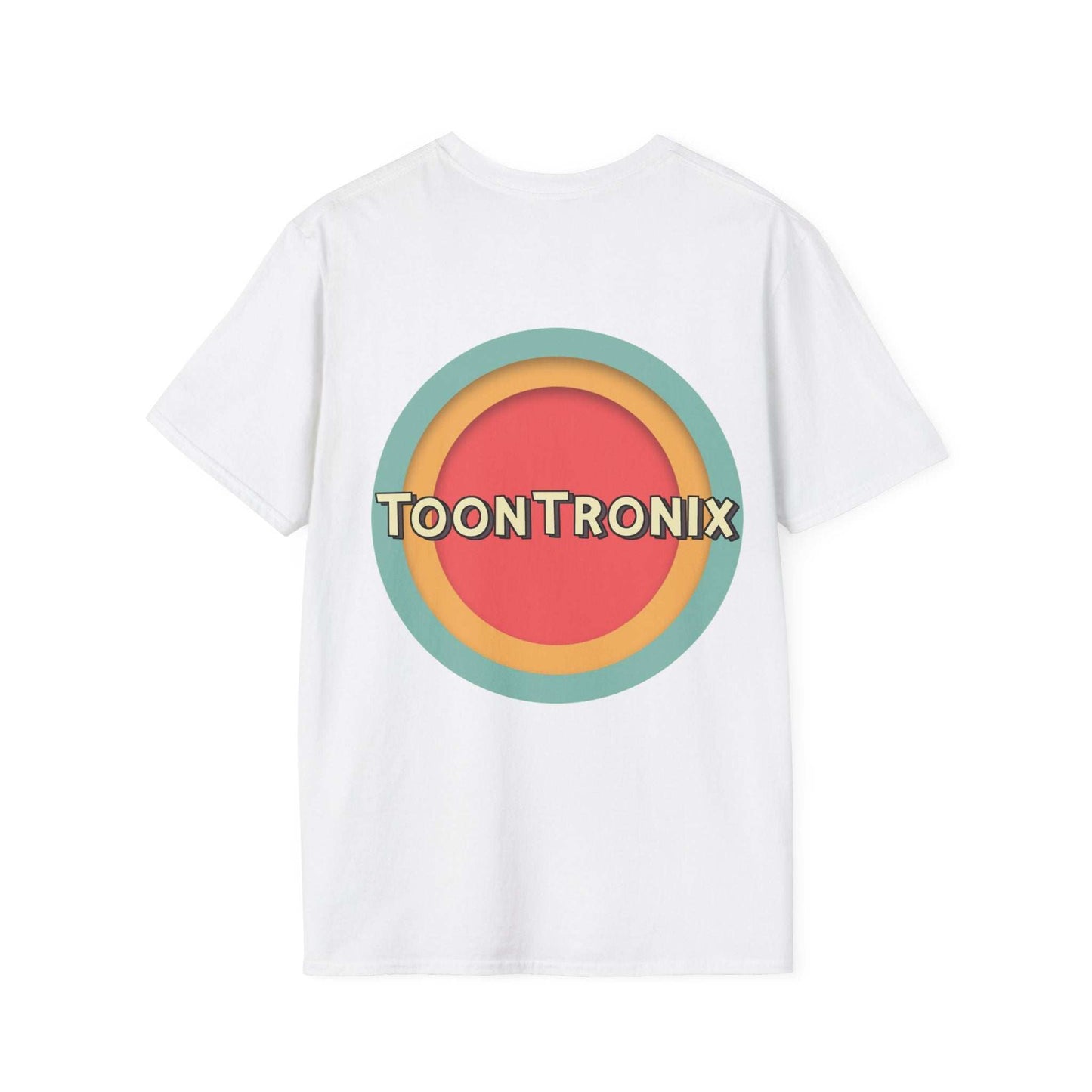 Toontronix Toons Logo Tee with colorful logo on white fabric.