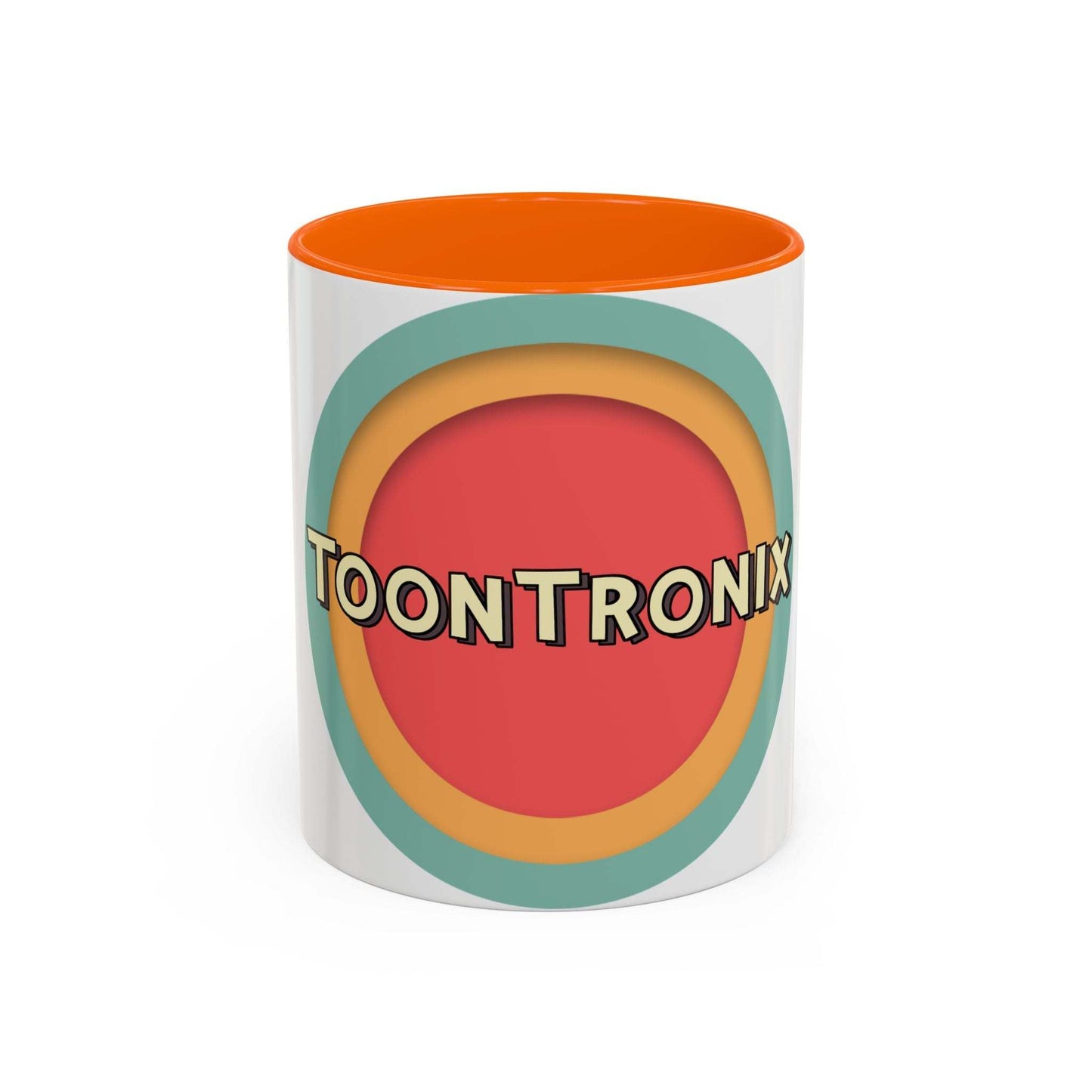 Toontronix Coffee Mug with colored interior and handle, white ceramic, vibrant design.