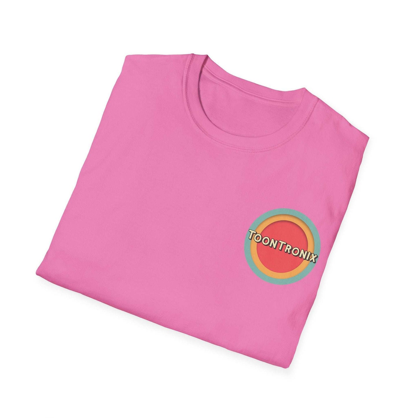 Pink Toontronix Toons Logo Tee with classic fit and ribbed collar.