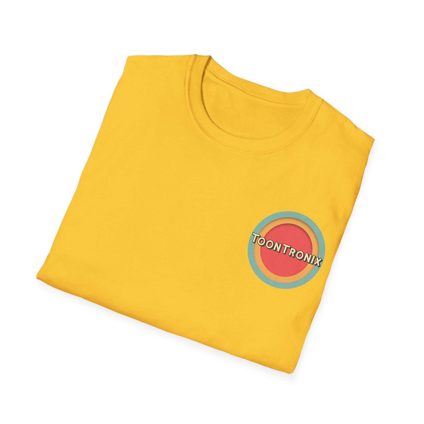 Yellow Toontronix Toons Logo Tee with colorful logo design, classic fit, and ribbed collar.