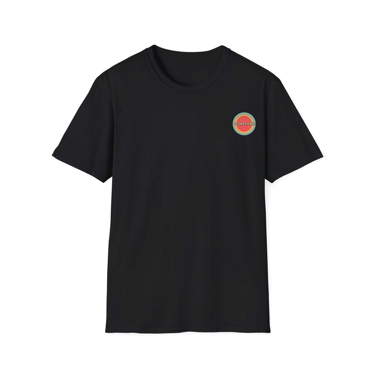 Black Toontronix Atomic Tv Tee with retro cartoon design, 100% cotton.
