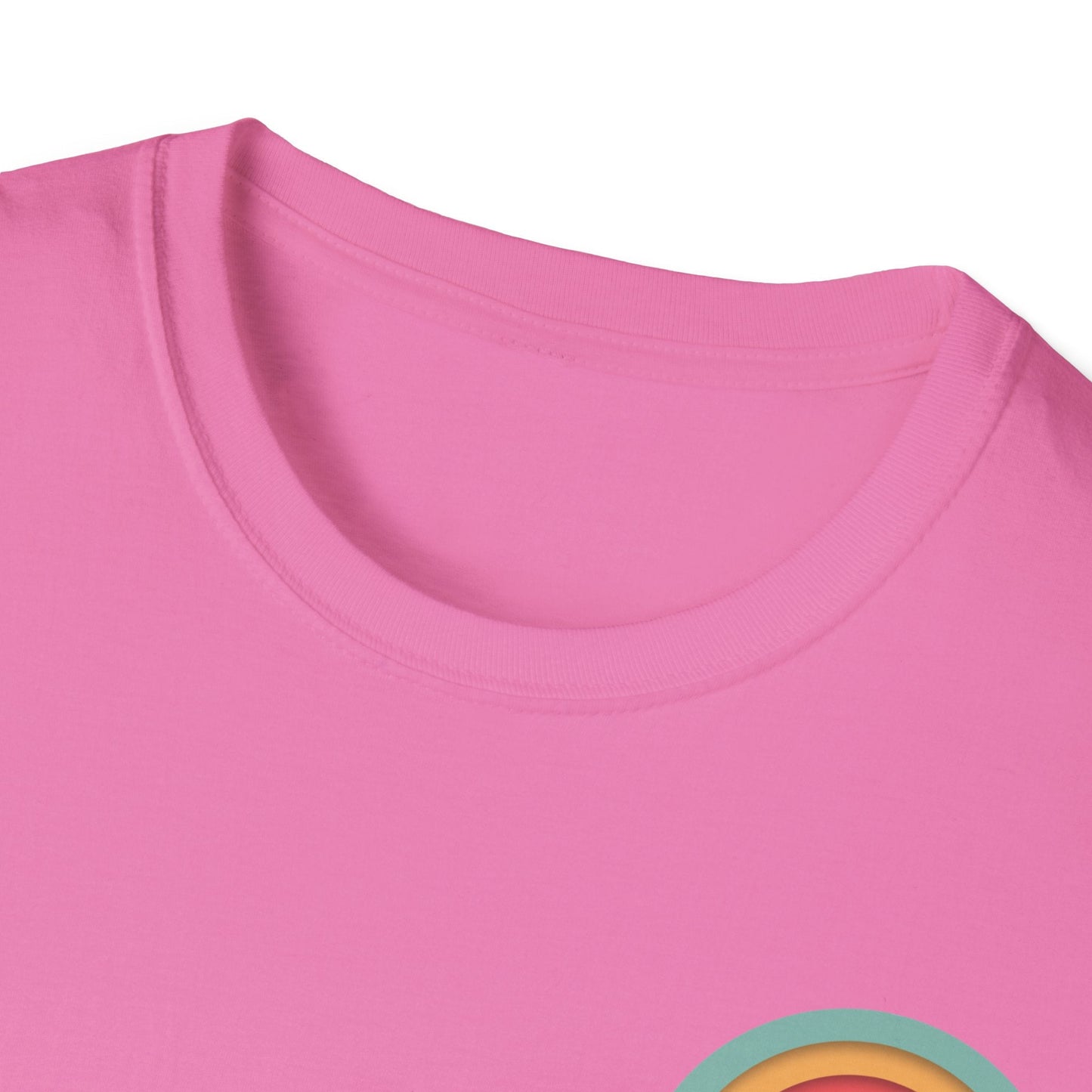 Toontronix Toons Logo Tee in pink with ribbed collar and colorful logo design.