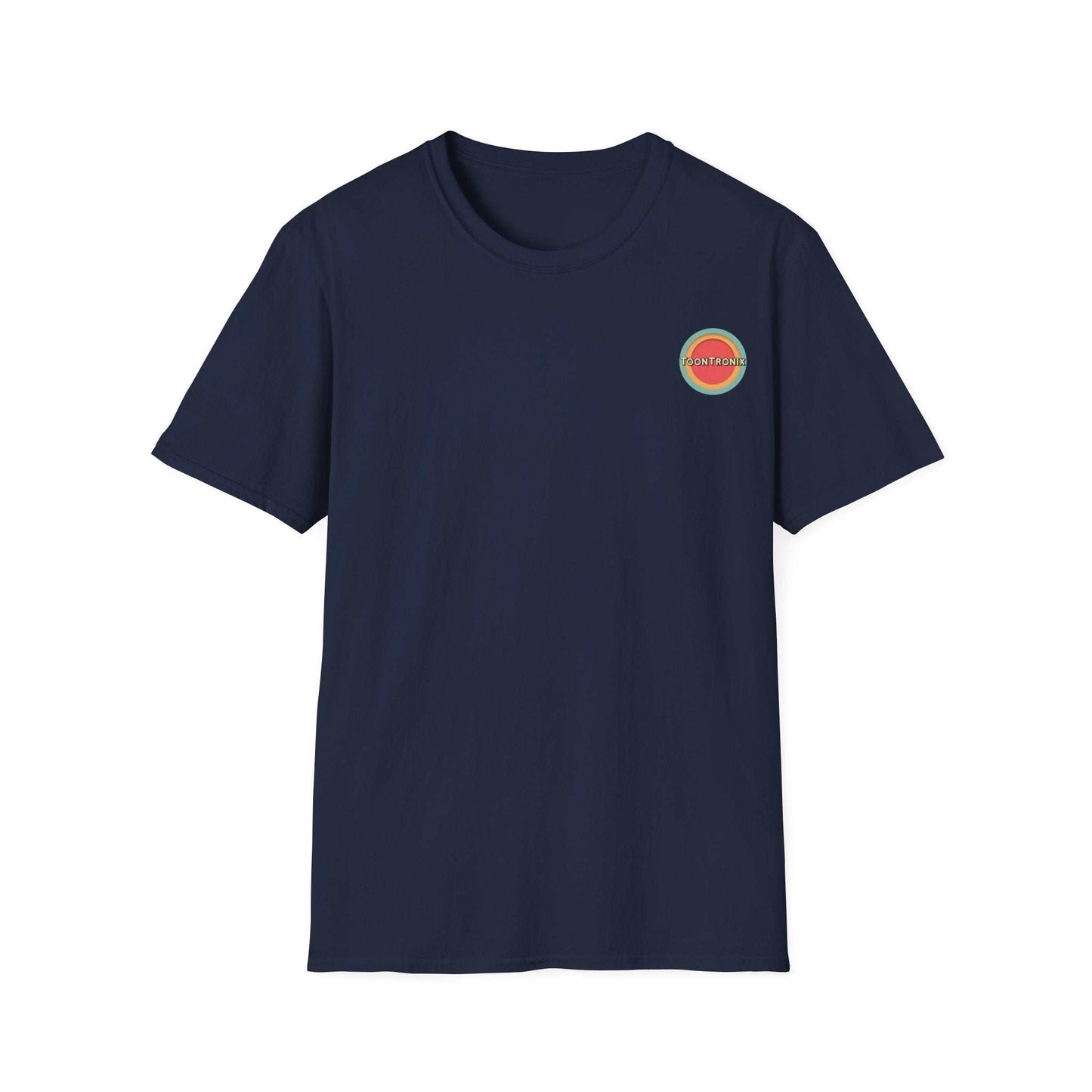 Toontronix Atomic Tv Tee, nostalgic vintage cartoon design, navy t-shirt.