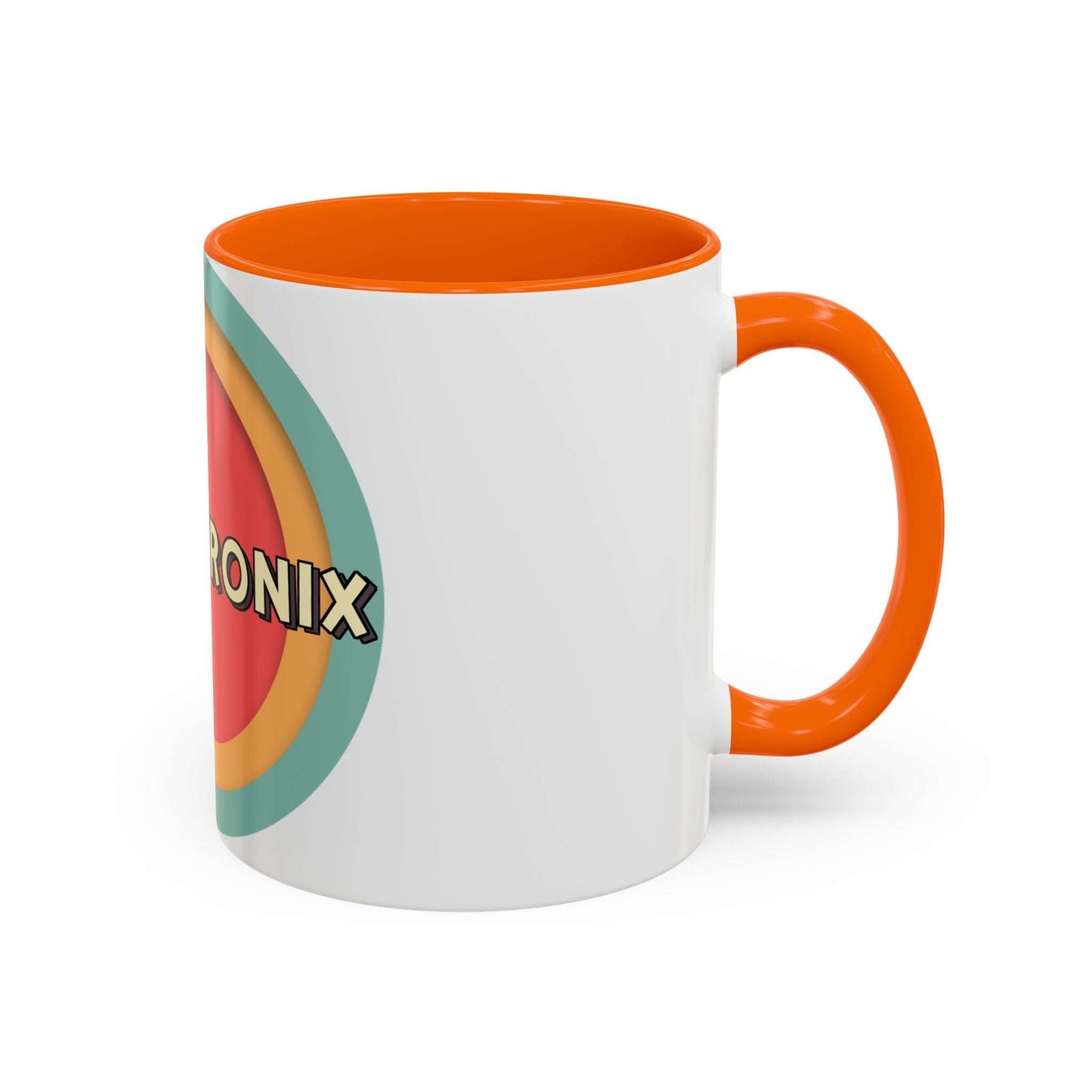 Toontronix Coffee Mug with vivid orange interior and handle, crafted from durable white ceramic, perfect for coffee lovers.