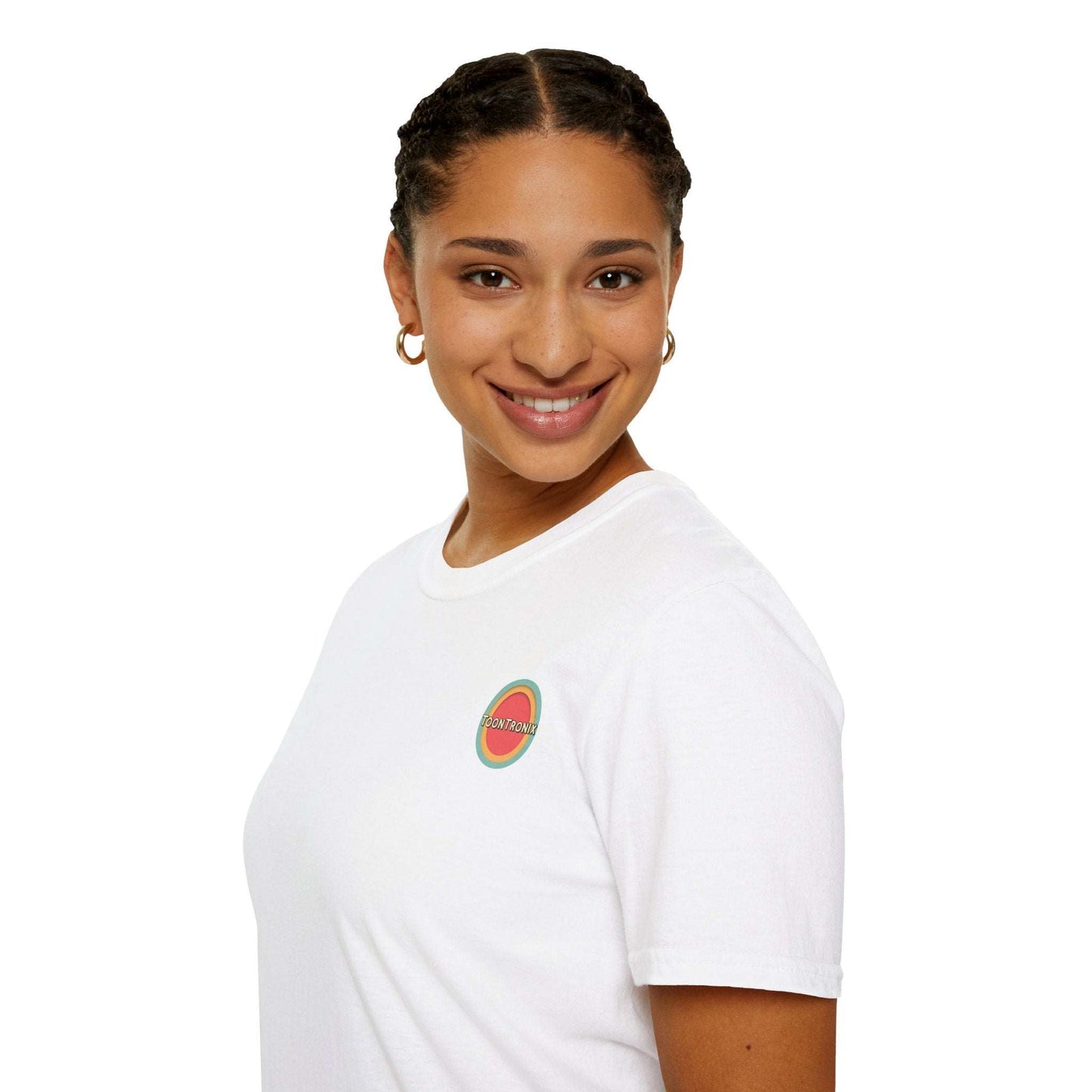 Toontronix Atomic Tv Tee with nostalgic cartoon design on white background.