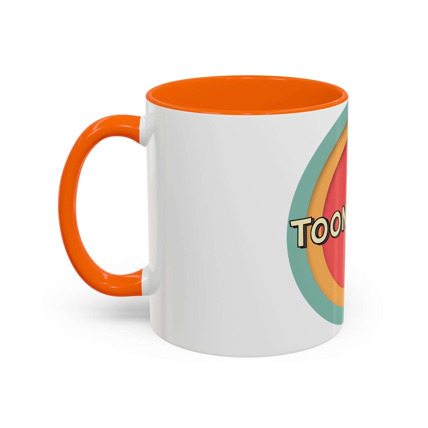 Toontronix Coffee Mug with orange interior and handle.