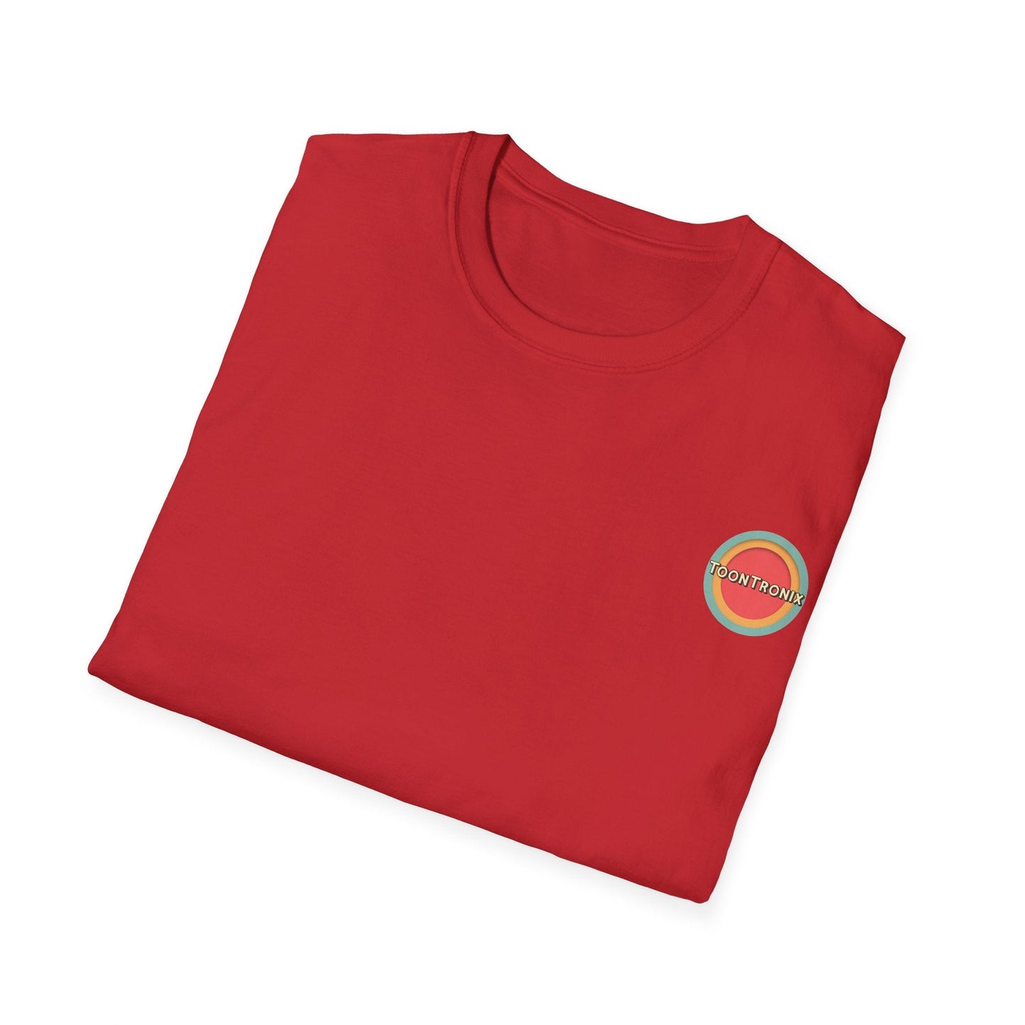 Toontronix Atomic Tv Tee in red, folded, featuring a vintage cartoon-inspired design.