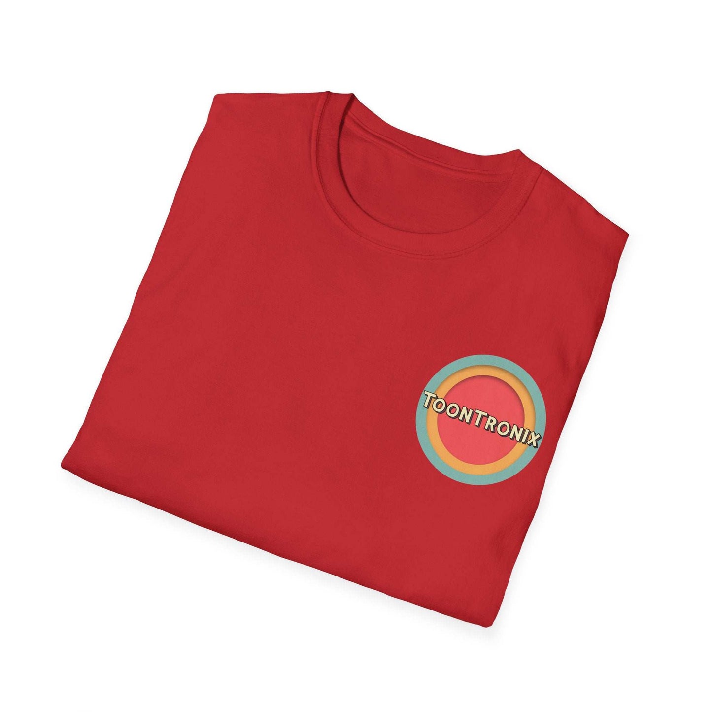 Red Toontronix Toons Logo Tee with classic fit and ribbed collar.