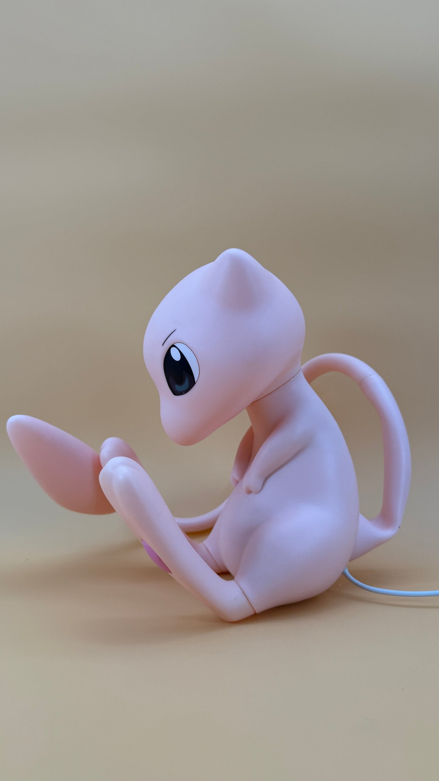 7.5” Mew with Movable Tail Desk Lamp, USB powered, side view showing pink figure and tail.