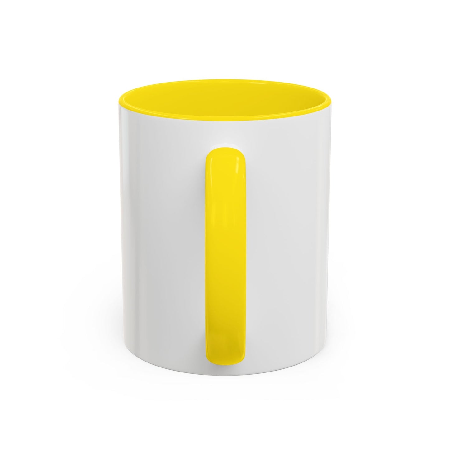 Toontronix Coffee Mug with yellow interior and handle, white ceramic, 11oz size.