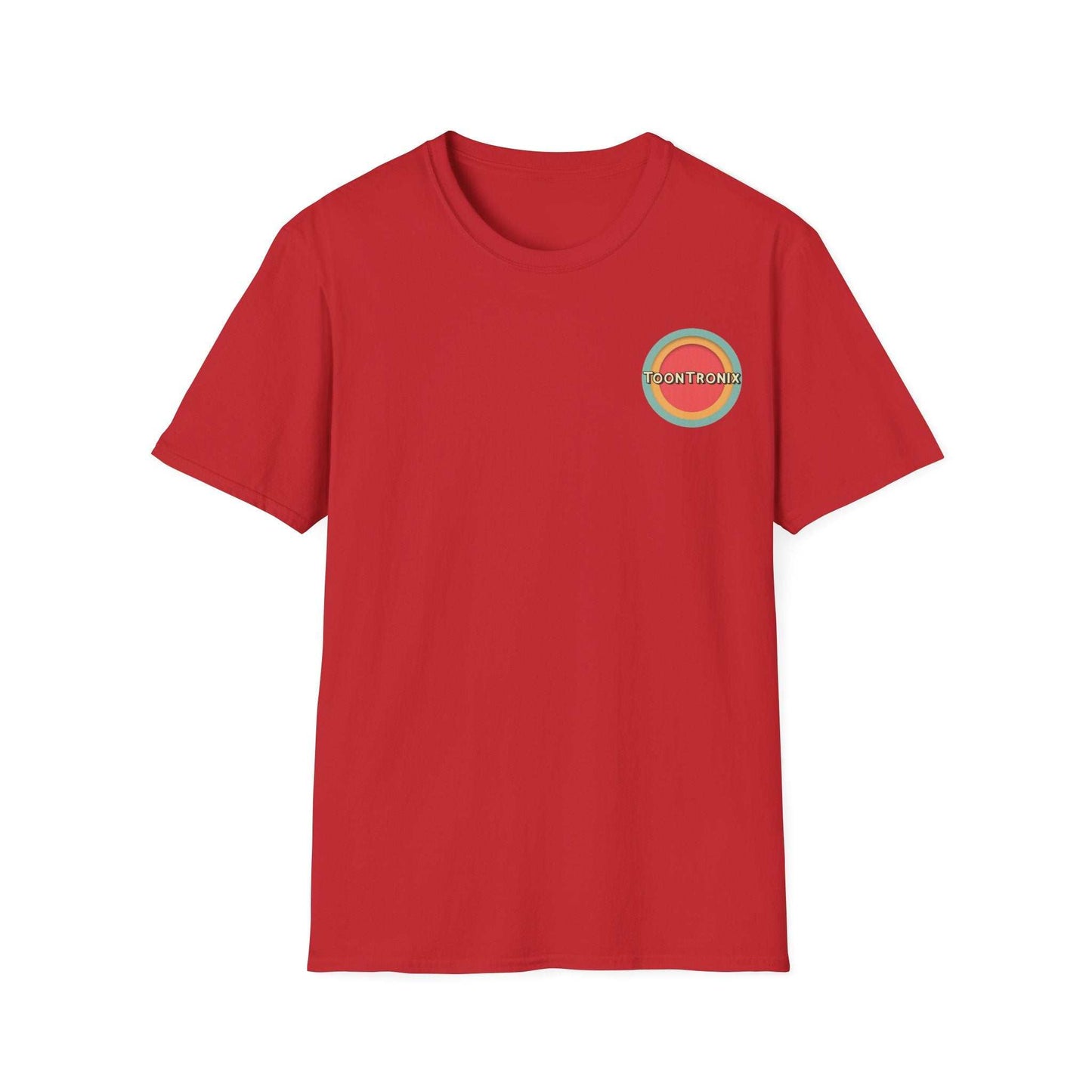 Toontronix Donut Tee Unisex Shirt in red with classic fit and ribbed collar.