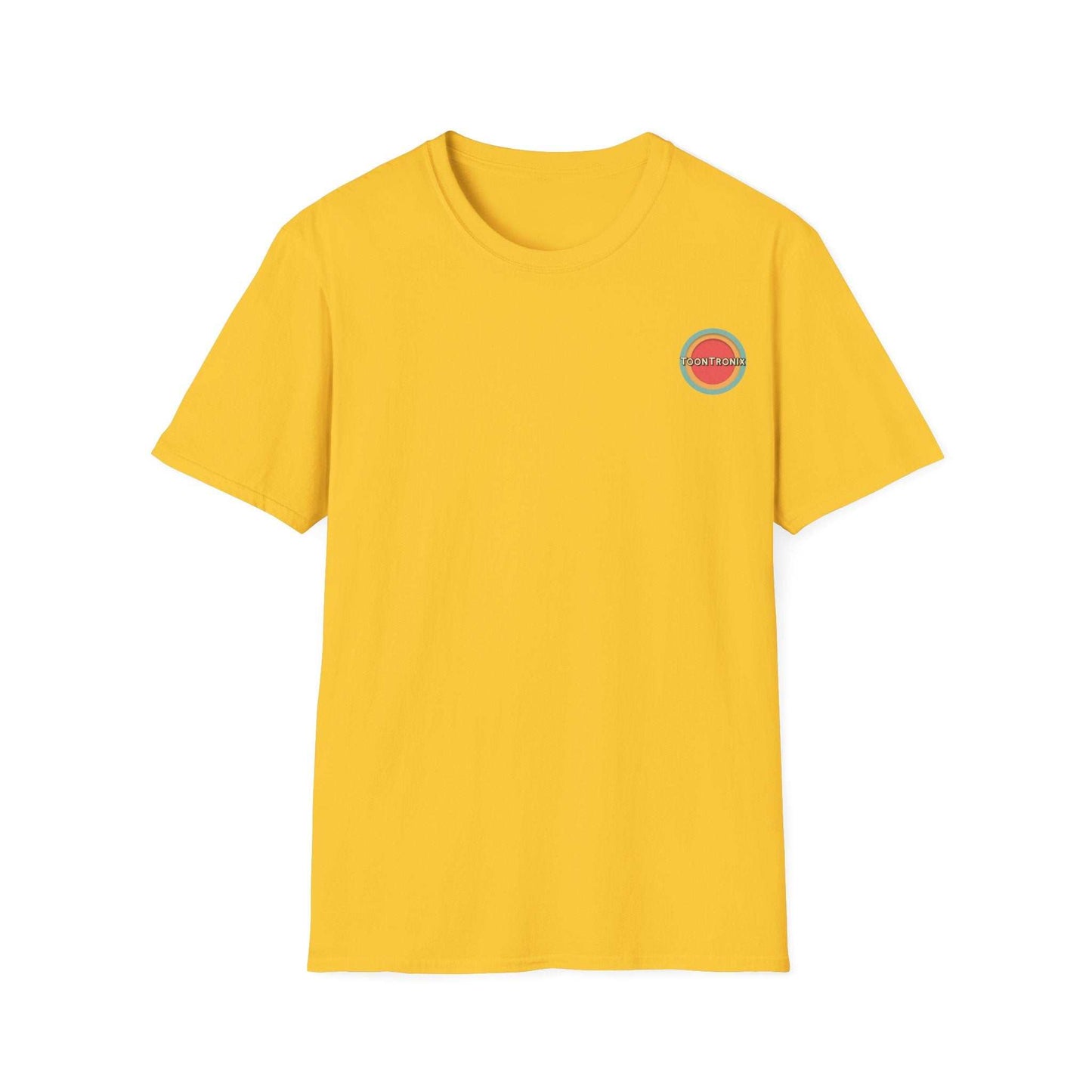 Yellow Toontronix Atomic Tv Tee with retro cartoon design.