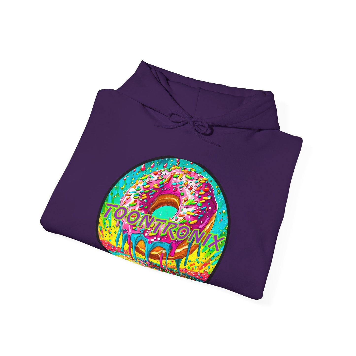 Toontronix Donut Hoodie - Unisex Heavy Blend™ Sweatshirt with colorful donut design.