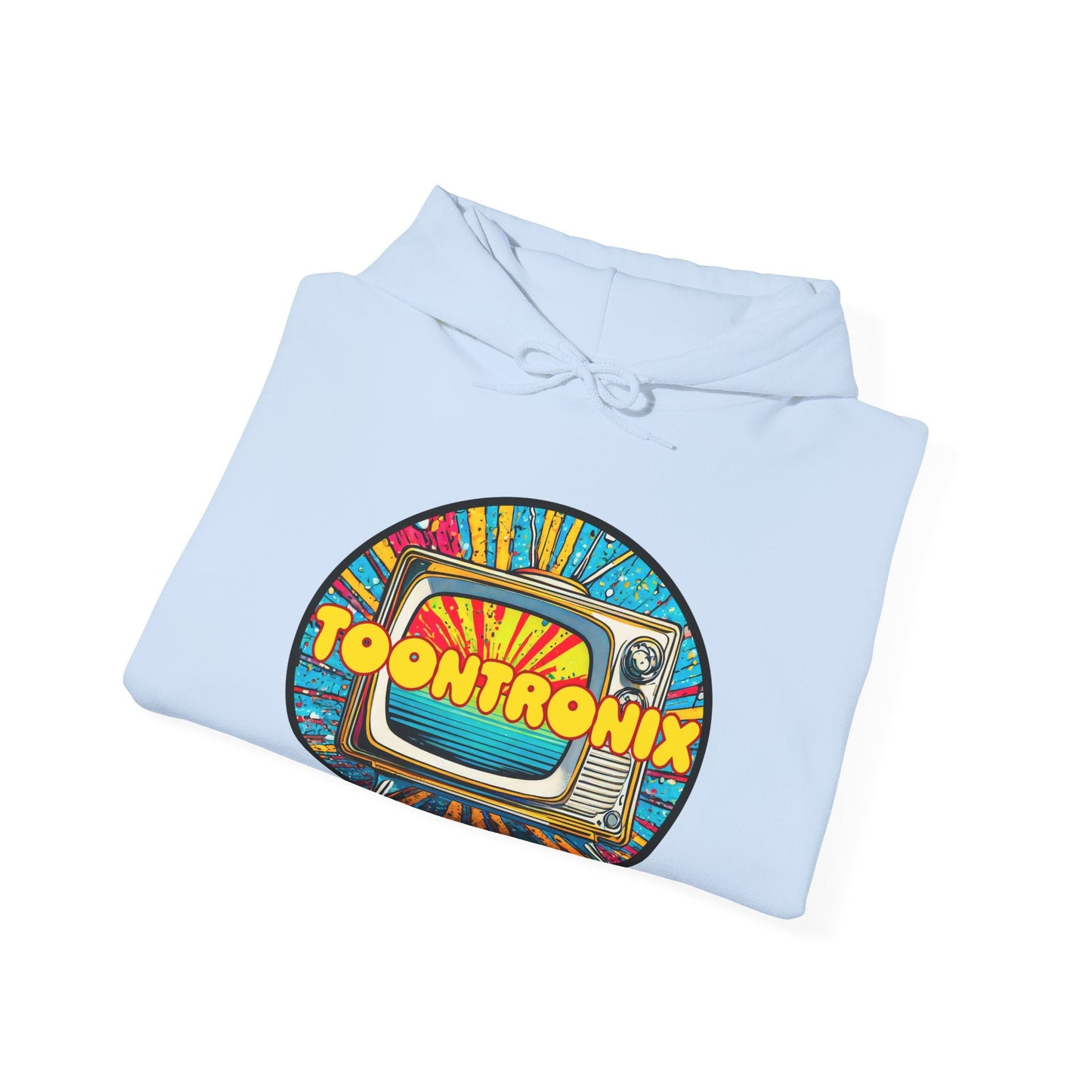 Toontronix TV Hoodie - Unisex heavy blend sweatshirt with retro TV logo and drawstring hood.