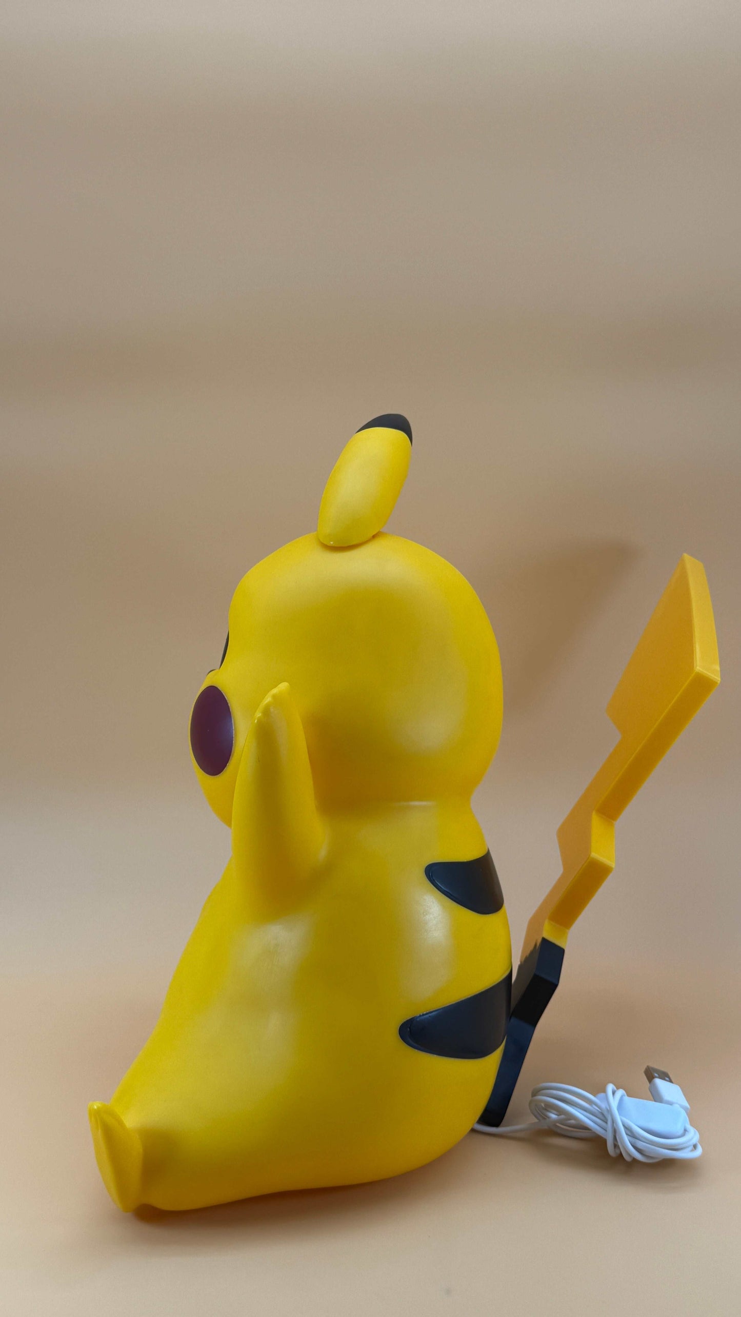 13" Pikachu large statue USB desk lamp, side view showing build and USB cord.