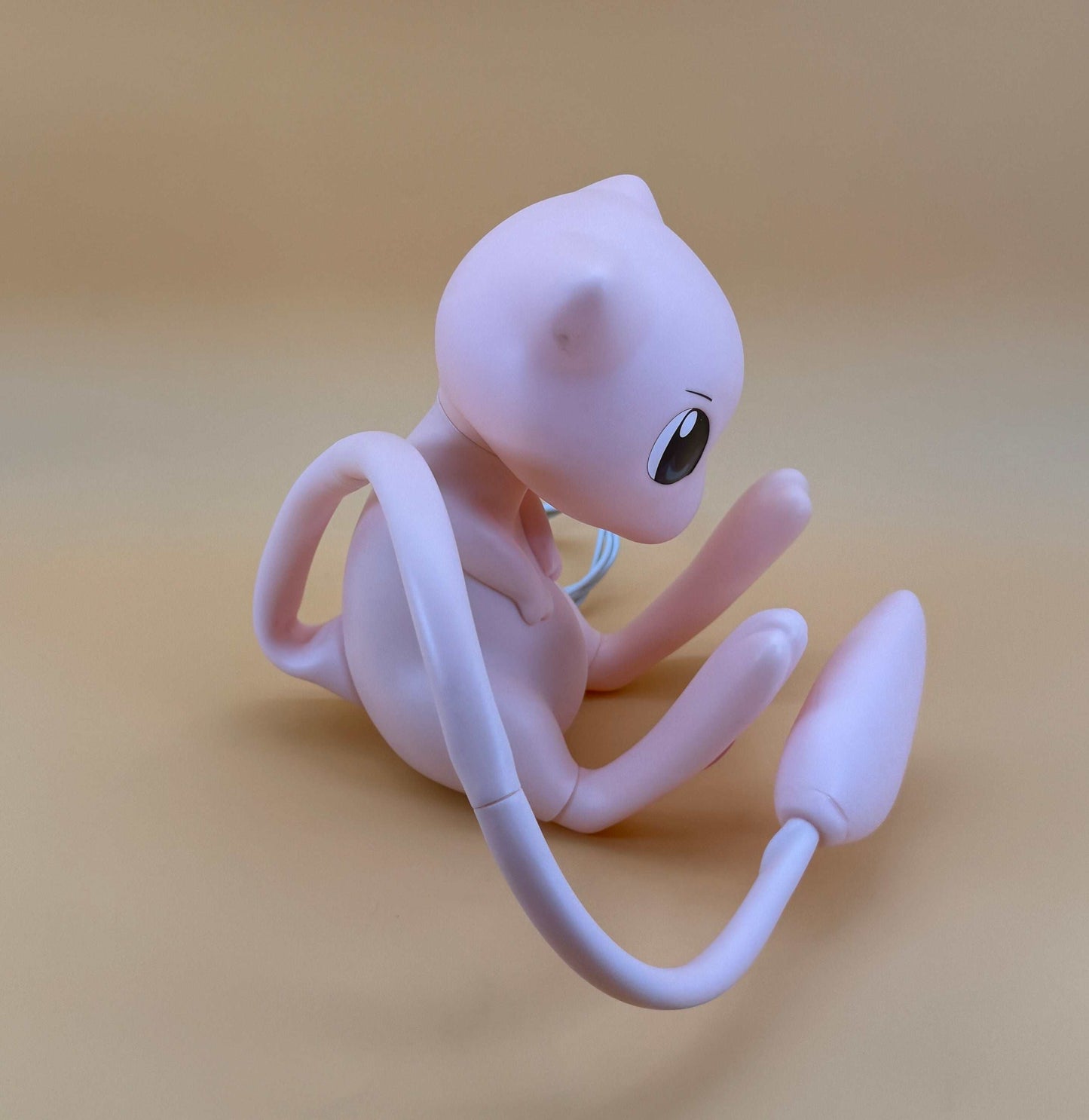 7.5” Mew with Movable Tail Desk Lamp, pink collectible USB light statue.