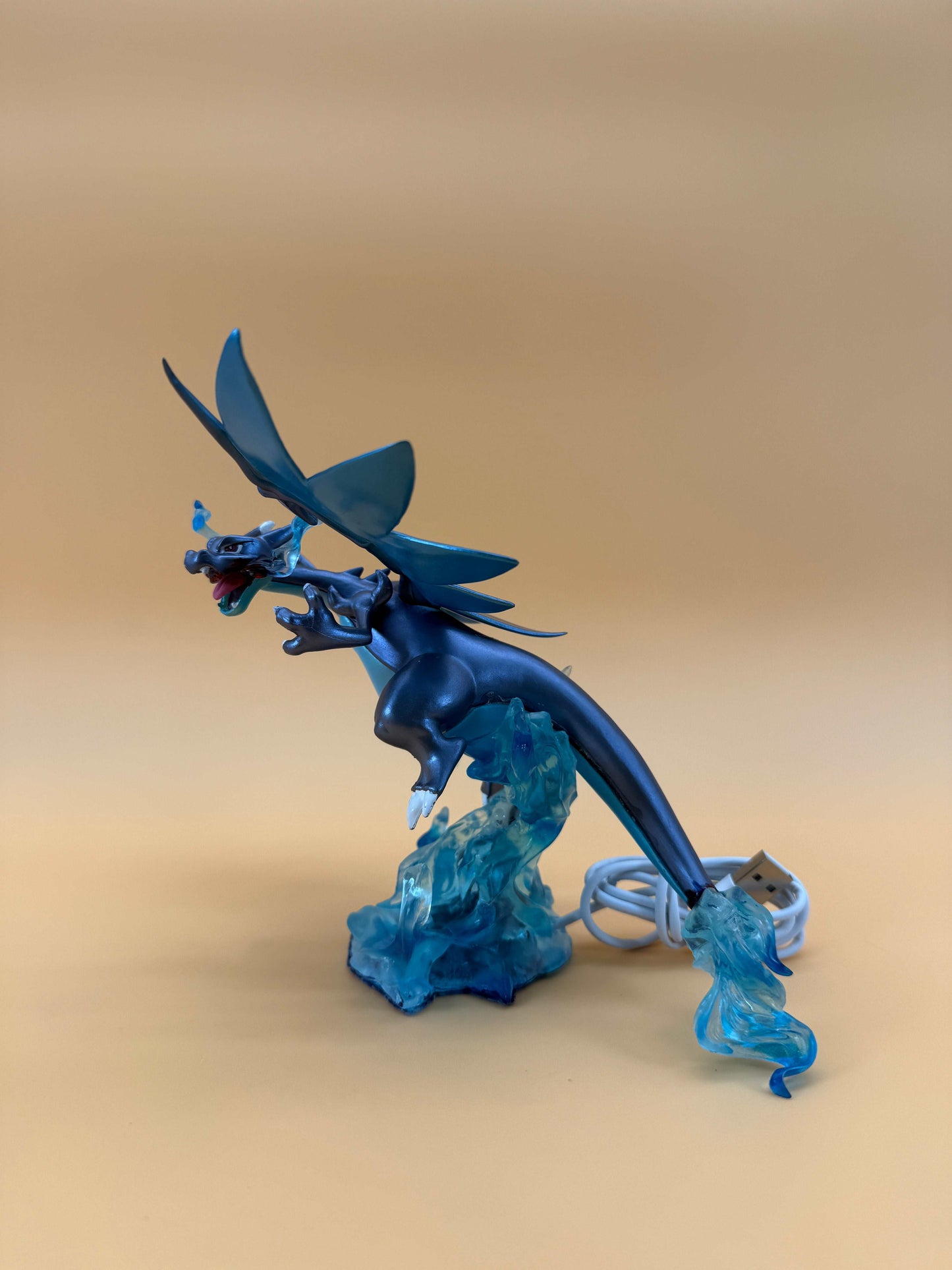 6" Mega Charizard X Pokemon statue USB desk lamp with built-in cord.