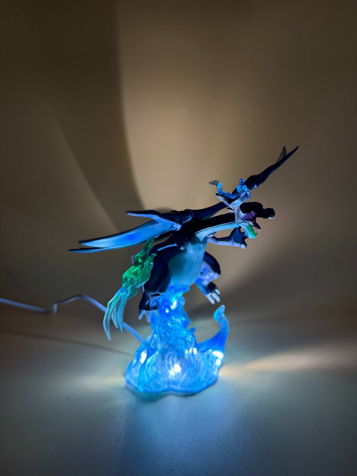 6" Mega Charizard X Pokemon Statue USB Desk Lamp with glowing design.