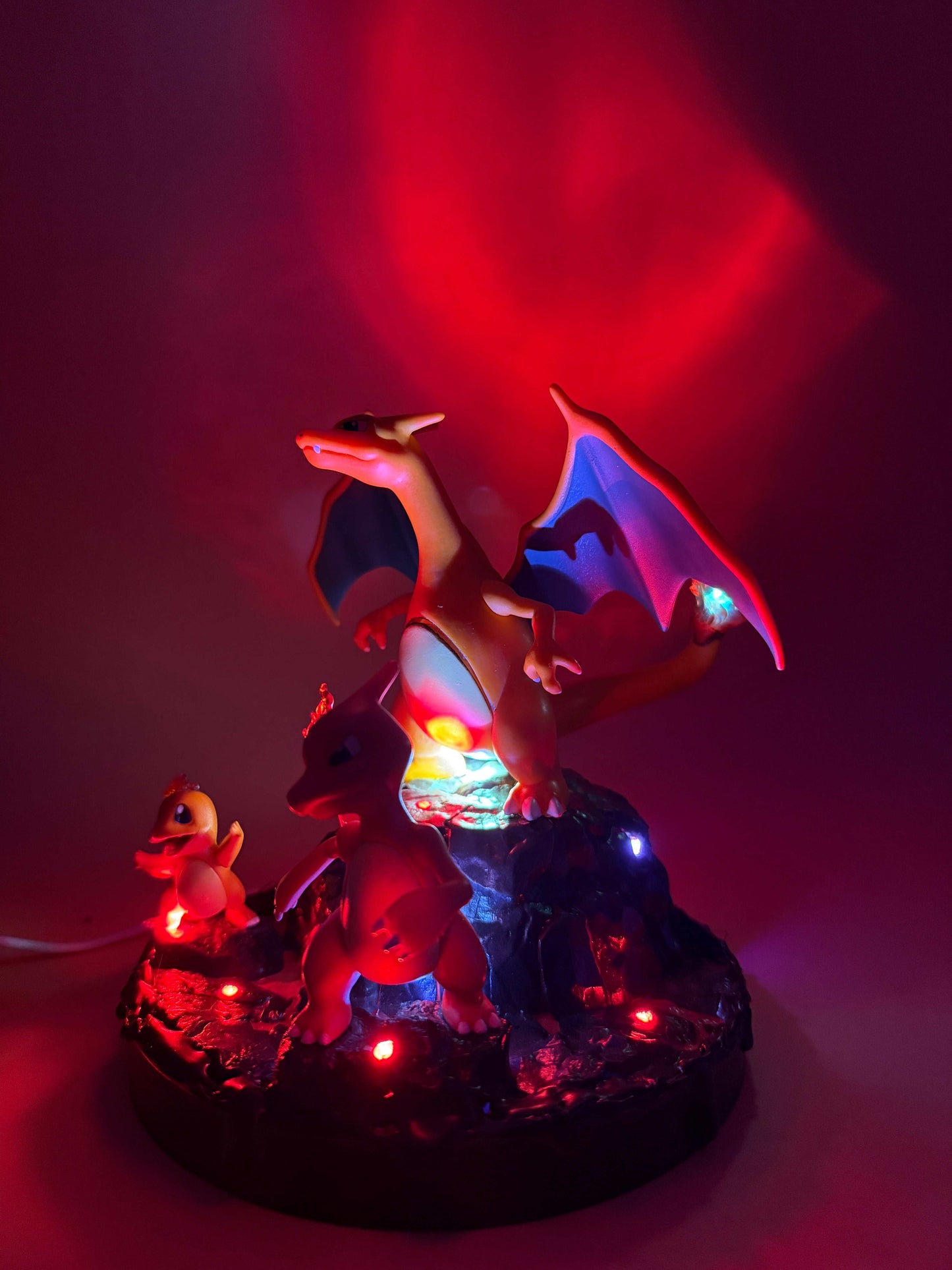 6" Charizard Charmeleon Charmander USB Desk Lamp with round base, vibrant lighting effects.