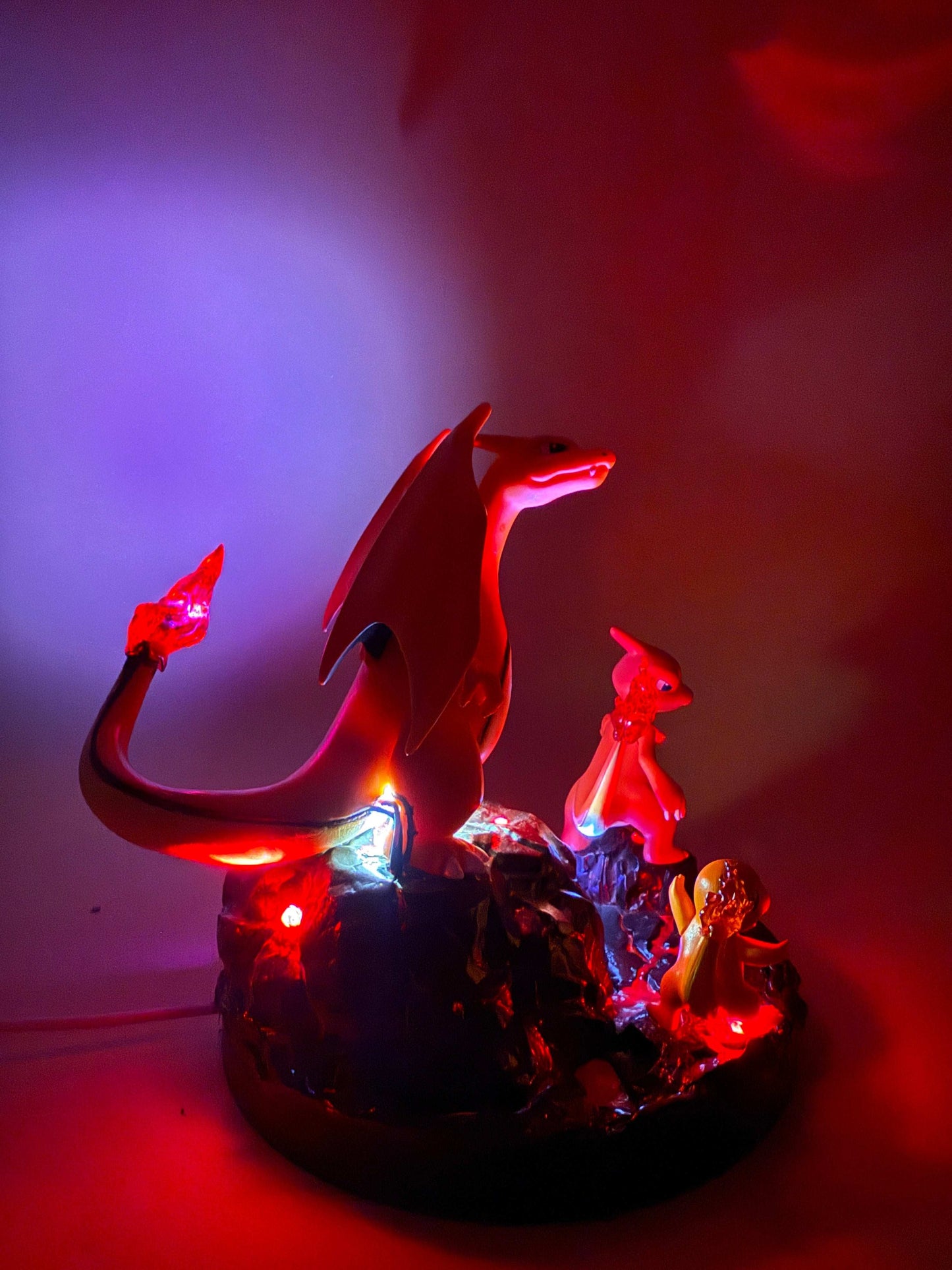 6" Charizard Charmeleon Charmander round statue USB desk lamp emitting red light.